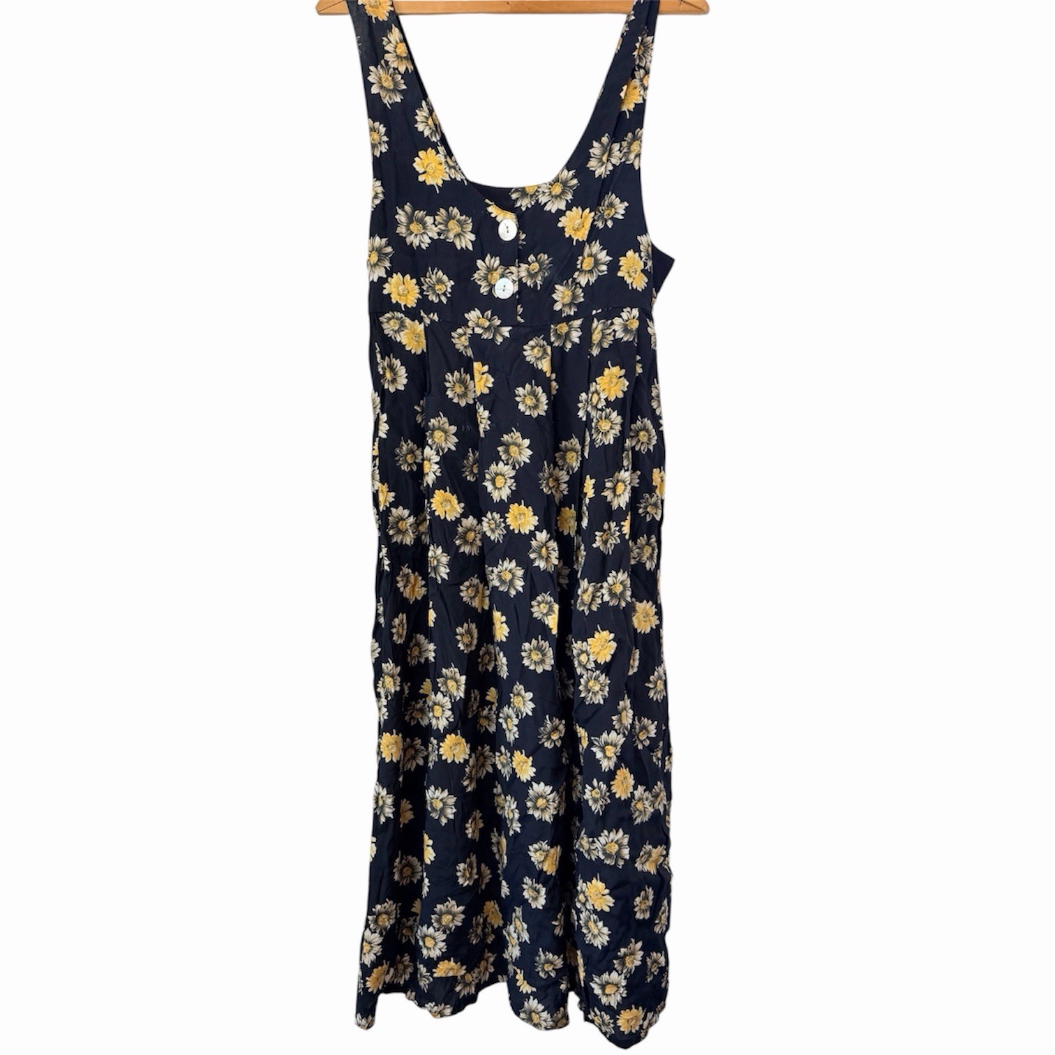 Vintage 90s Express Compagnie Internationale Floral Daisy Rayon Maxi Dress