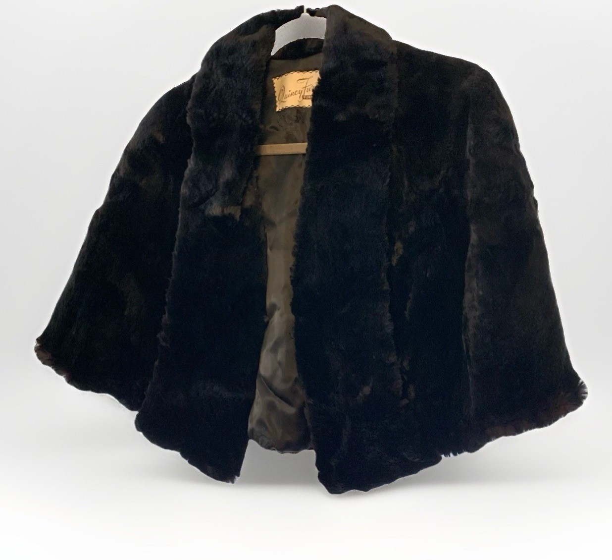 Womens Real Fur Black Shawl Wrap Stole Poncho Shrug Cape Bolero Old Money VTG
