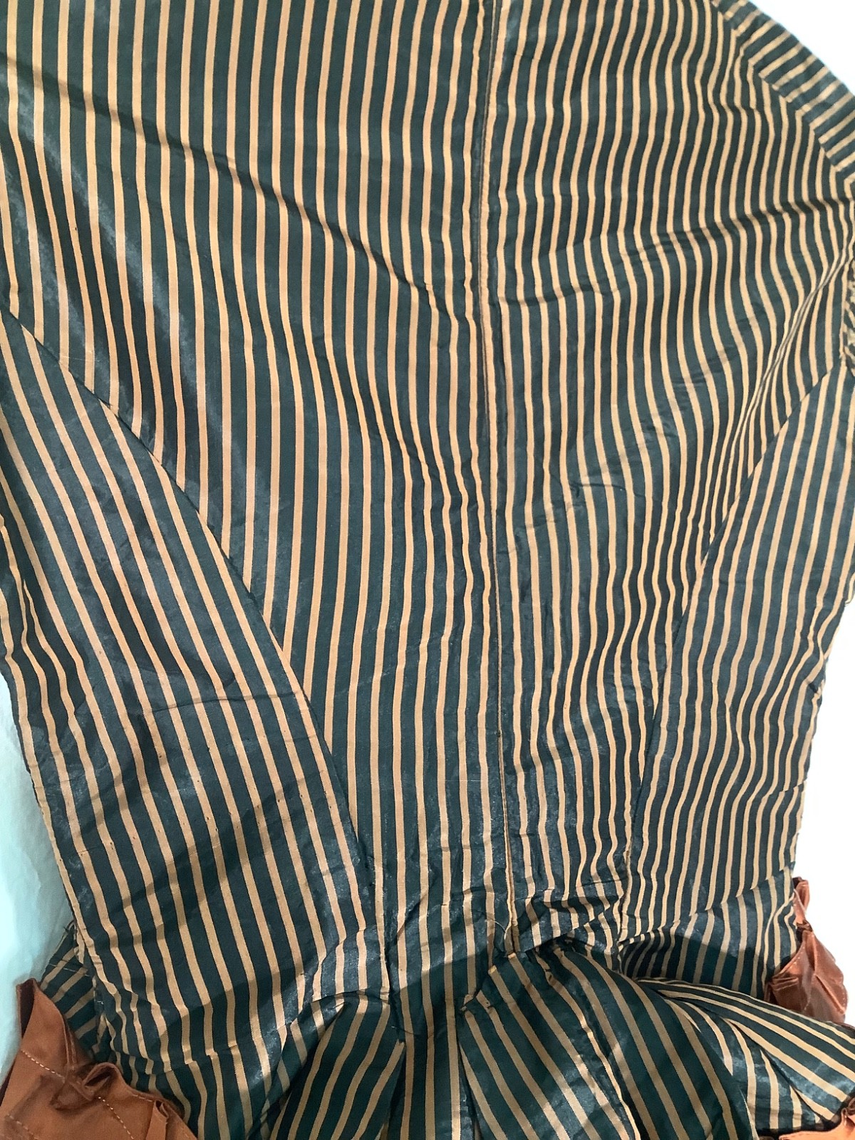 Victorian bodice Silk bustle 1880s corset Top sleeveless Stripe black Copper XXS