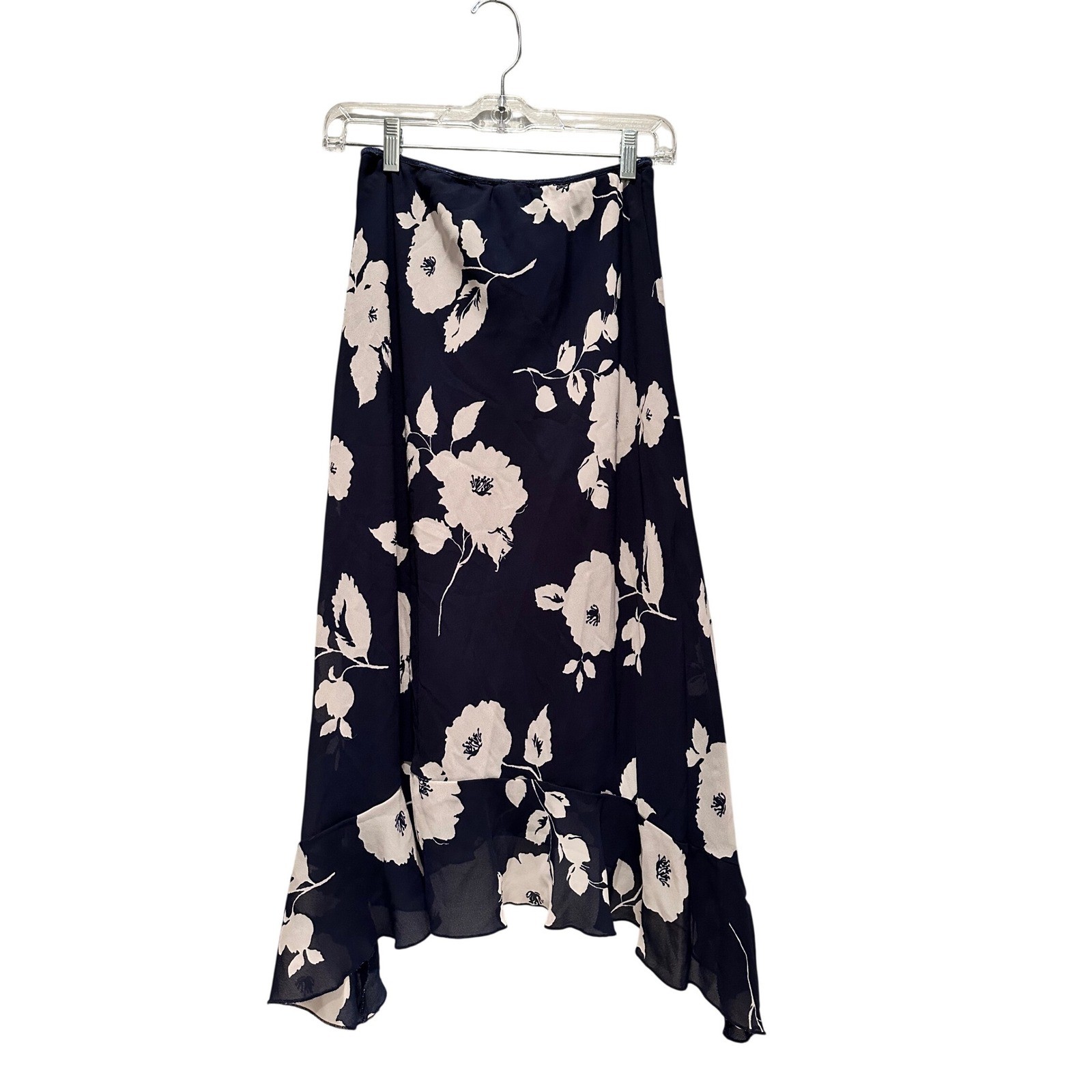 Jonathan Martin Vintage Navy Blue White Floral Handkerchief Midi Skirt Small