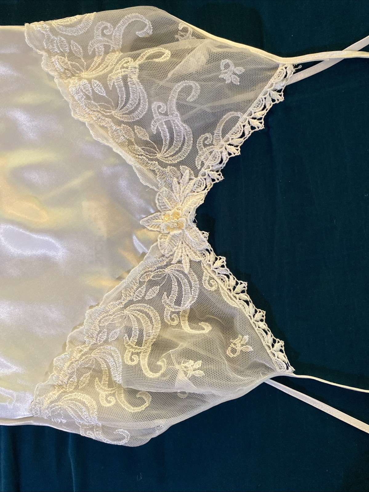 Vintage Val Mode Size S Ivory Polyester Satin With Lace