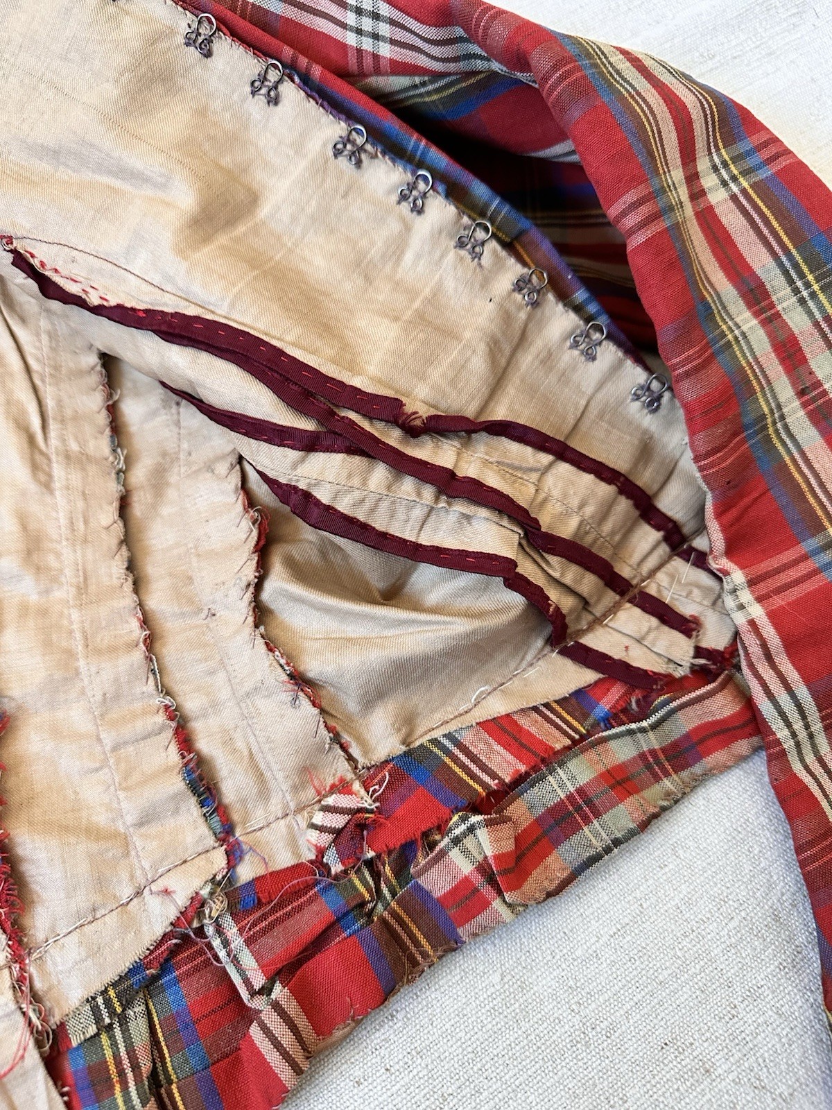Victorian Antique 1880s Red Plaid Western Corset Top Jacket Womens XXS