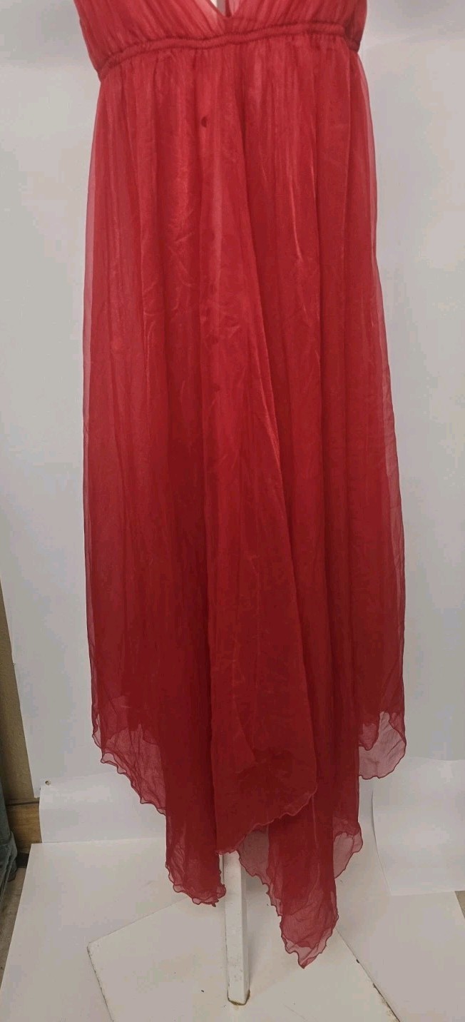 Intimé California Red Chiffon Nightgown Full Length, Double Layer Sheer Boudoir