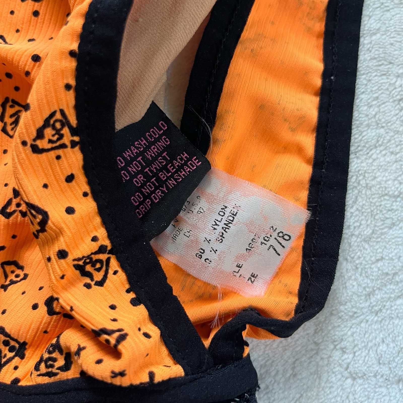 90s Vintage Orange Seashell Print High Cut One Piece Swimsuit S/M
