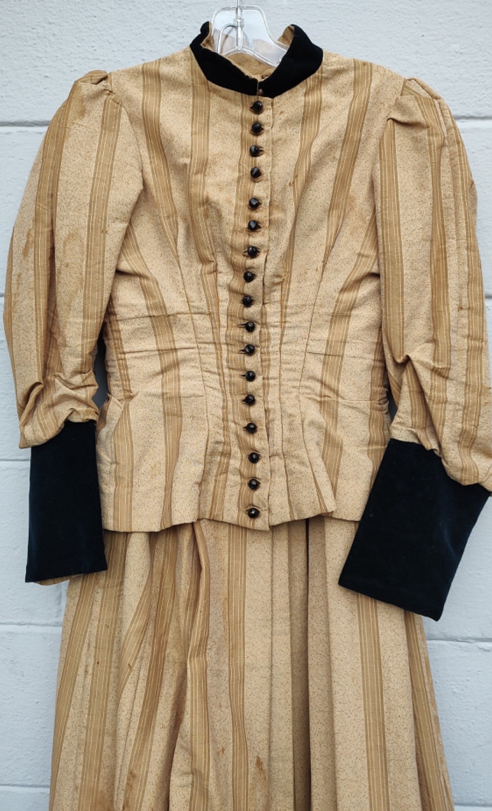 Antique Prairie Dress Camel Tan Striped Walking Skirt & Top metal stays SZ S