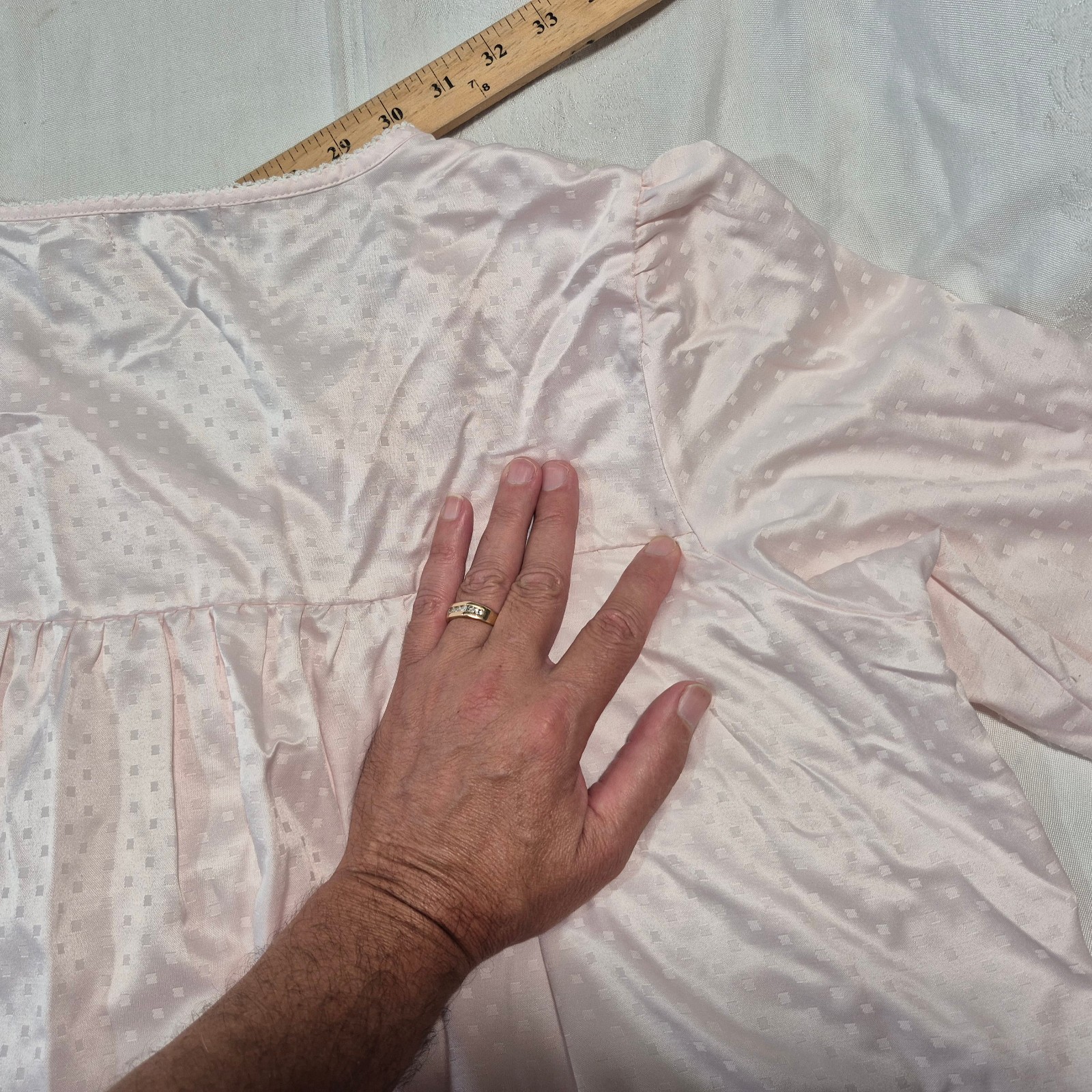 VTG Miss Elaine Pink Check Satin Nightgown Embroidered Floral Size L 90s