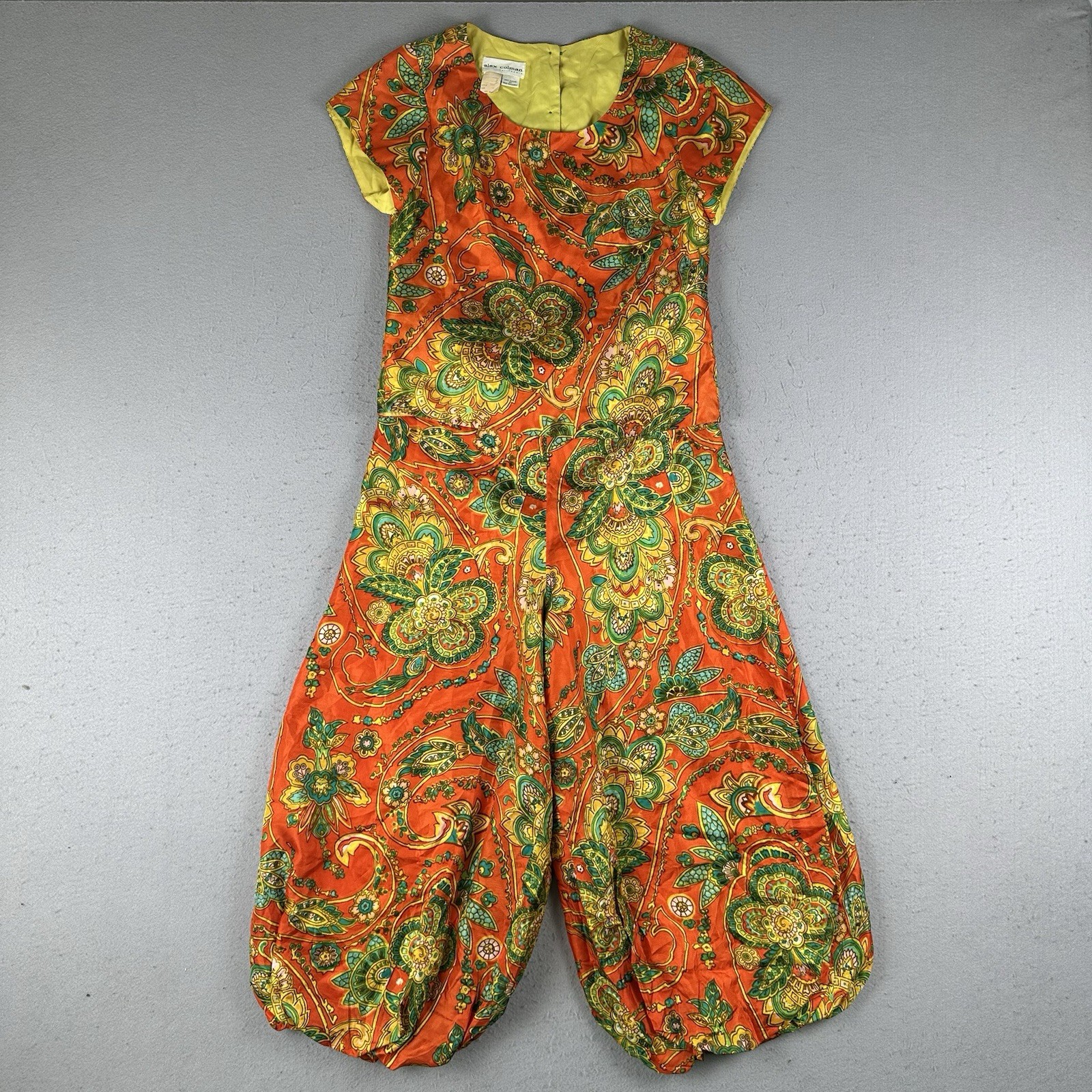Vintage 60s 70s Alex Colman Pant Suit Women’s 10 Orange Boho Psychedelic Paisley