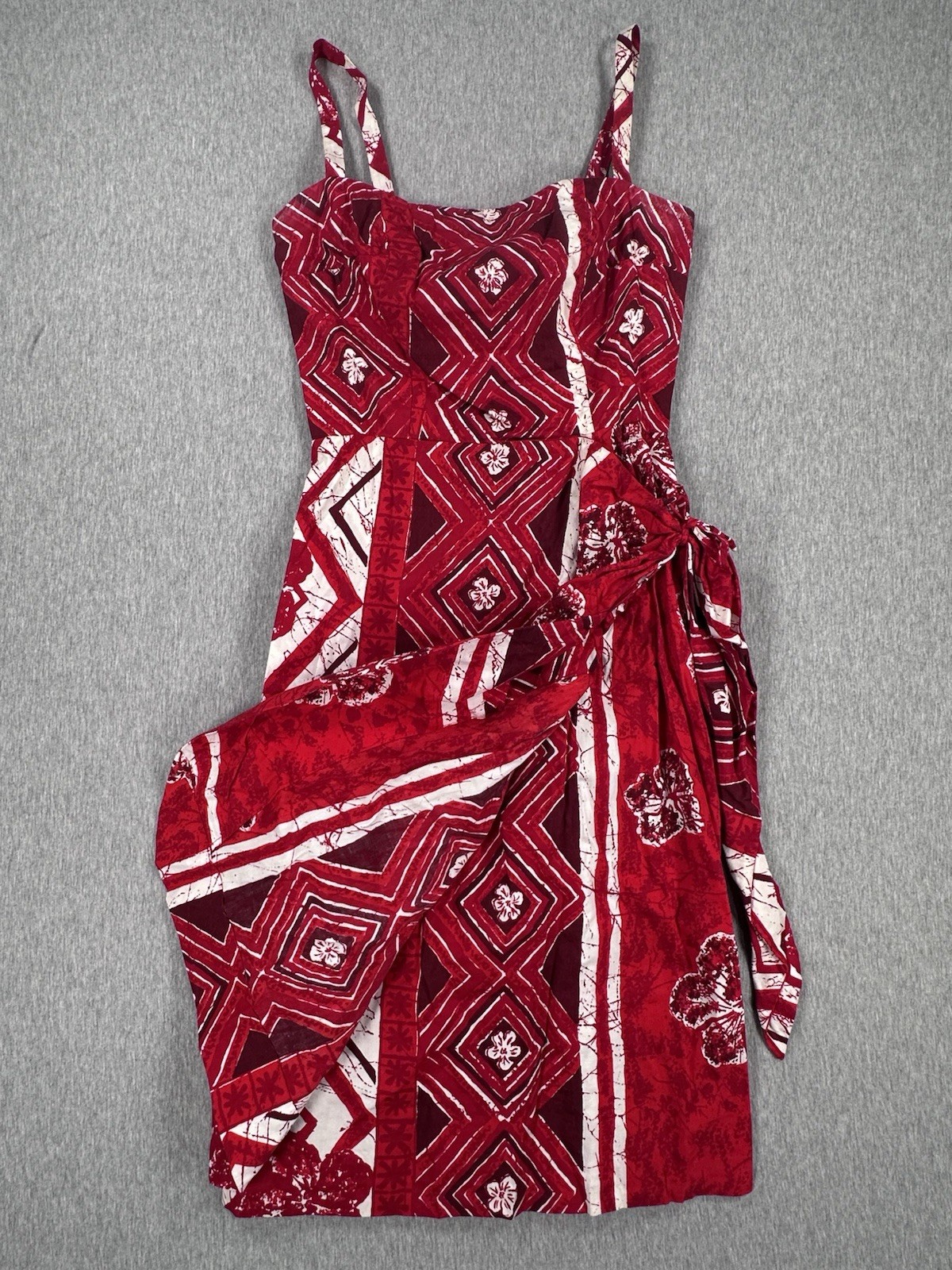 VINTAGE 50&rsquo;s Hawaiian Red White Cotton Sarong Dress Pin Up VLV Retro Rockabilly