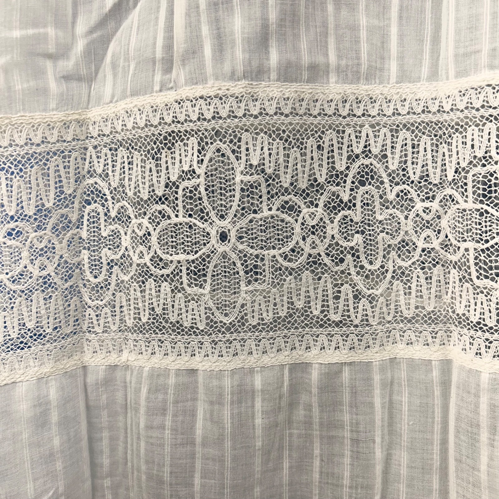 Antique Early 20th Century Sheer White Cotton Tea Gown Pintuck Pleats, Lace