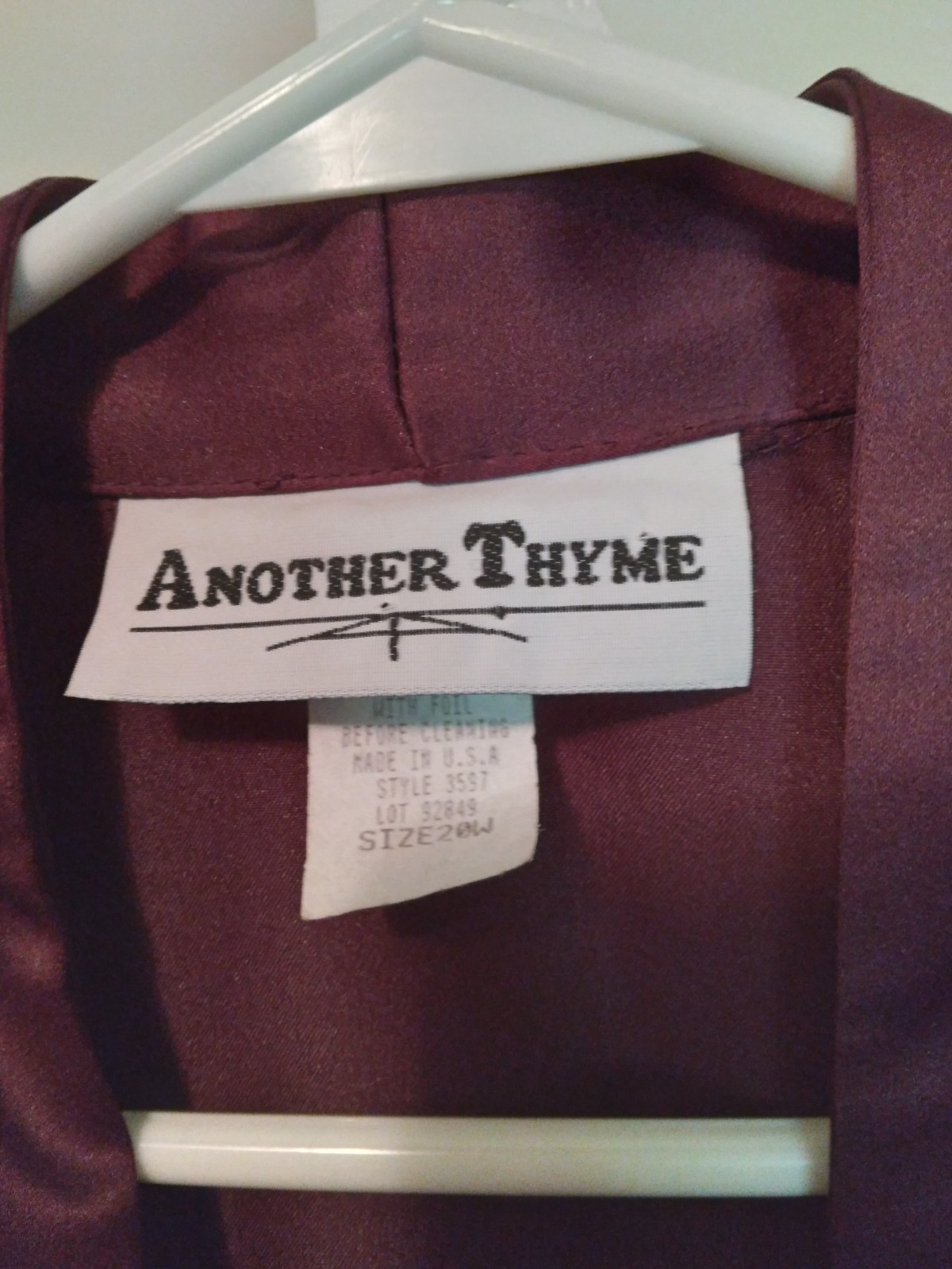 Another Thyme Vintage Plum Wine Sheer Sleeve Satiny Blouse 80s Size 20W Sexy