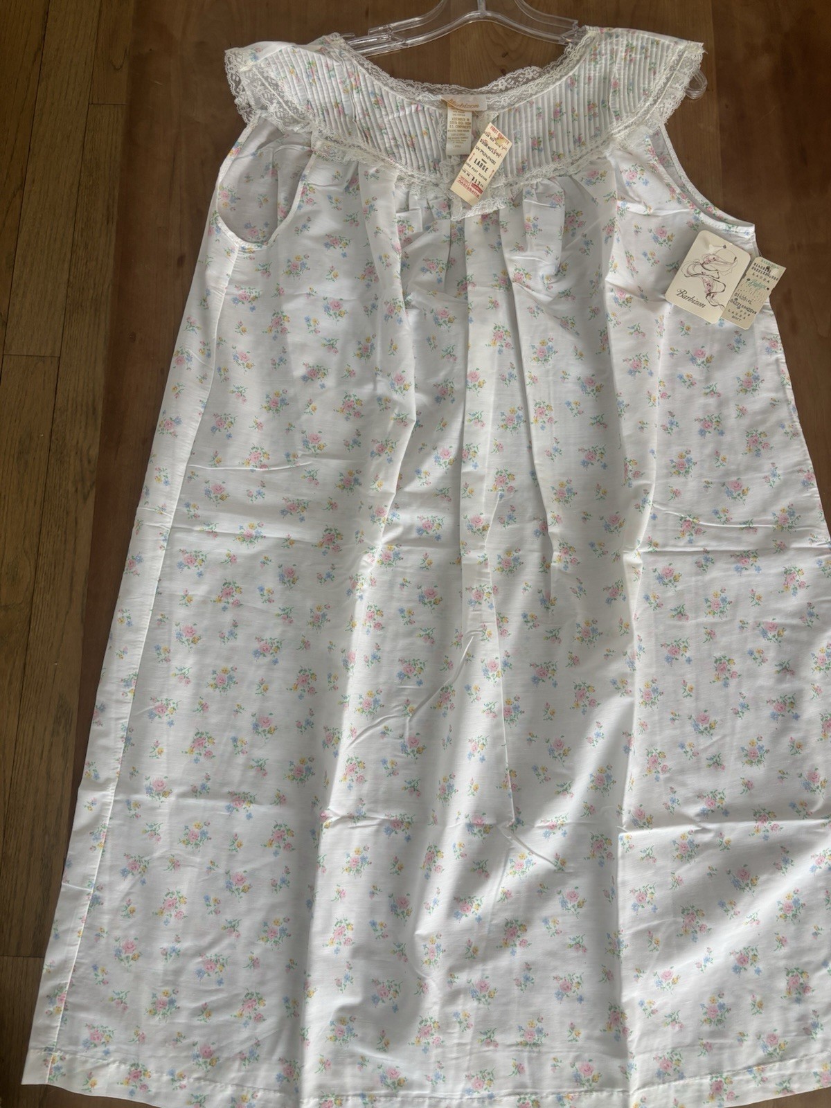 Vtg. Barbizon White Floral Lace Trim Midi Nightgown Cotton Mix NWT Sz L PRETTY!