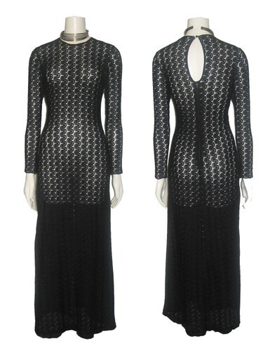 Vintage Black Open Crochet Stretch Knit Lace Sheer Long Fitted Bodycon Dress
