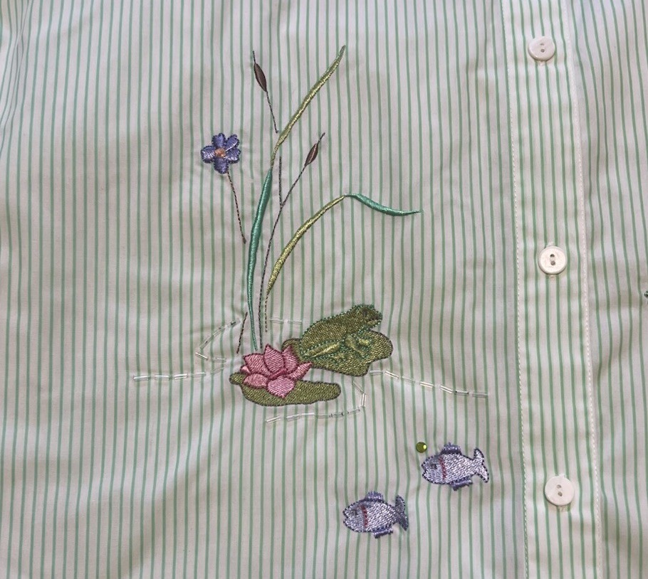 90s Graff 2pc Womens L Embroidered Spring Hummingbird Frog Shirt Capri Pants