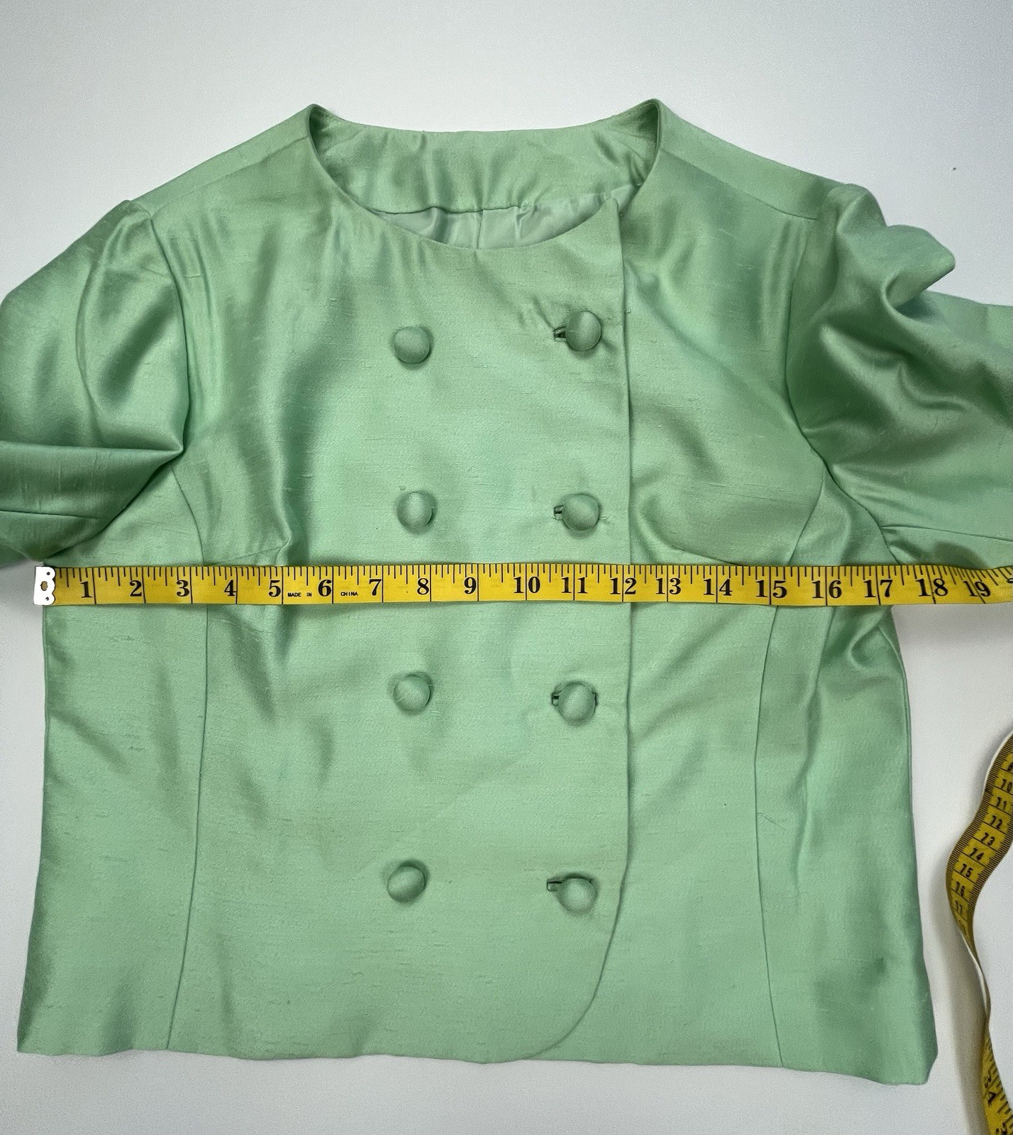 Vtg 60s Sakowitz Mint Green Dress Jacket Set Beaded Rhinestone Collar Suit Sz 12