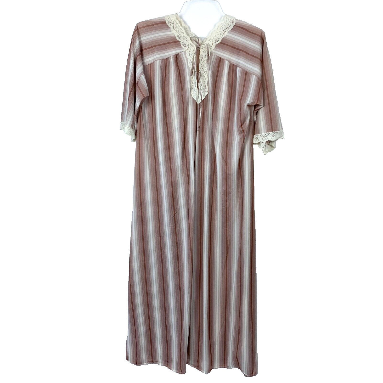 Vintage Texsheen Nylon Lace Brown Off White Long Nightgown Medium