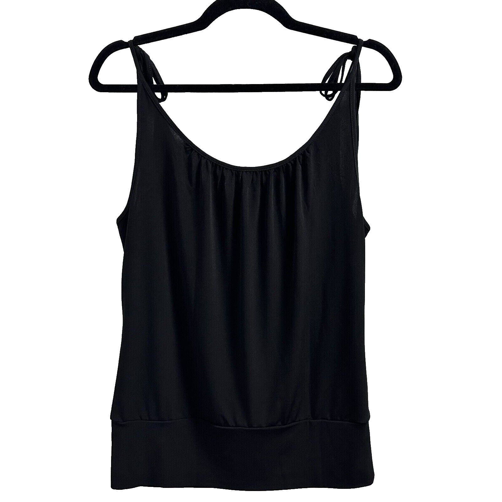 CACHE Y2K Black Bead & Studded Detail Shoulder Tie Banded Hem Top L (8-10) $78