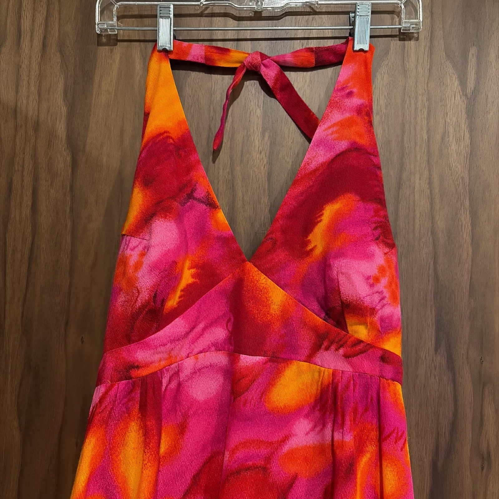 Vintage 70’s Hawaiian Halter Maxi Dress Hot Pink/Orange Tiki Polynesian Size Med