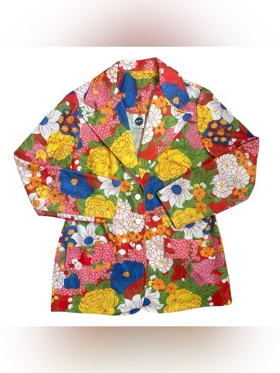 Vintage 70s Women’s Polyester Vibrant Floral Hippie Boho Blazer Size 17/18