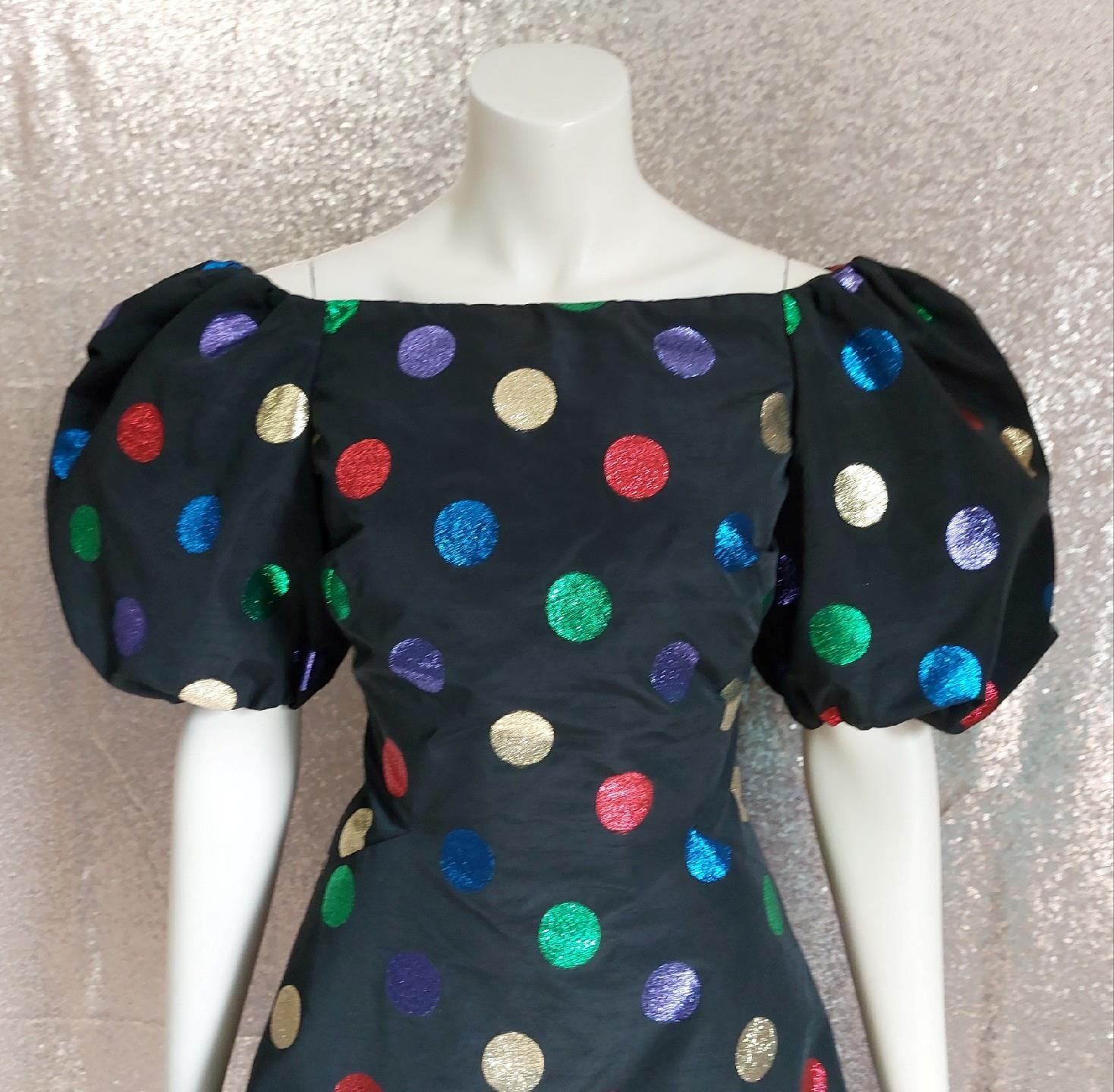 PUFF SLEEVE POLKA DOT Scassi Boutique Vintage 1980s PARTY COCKTAIL DRESS – S