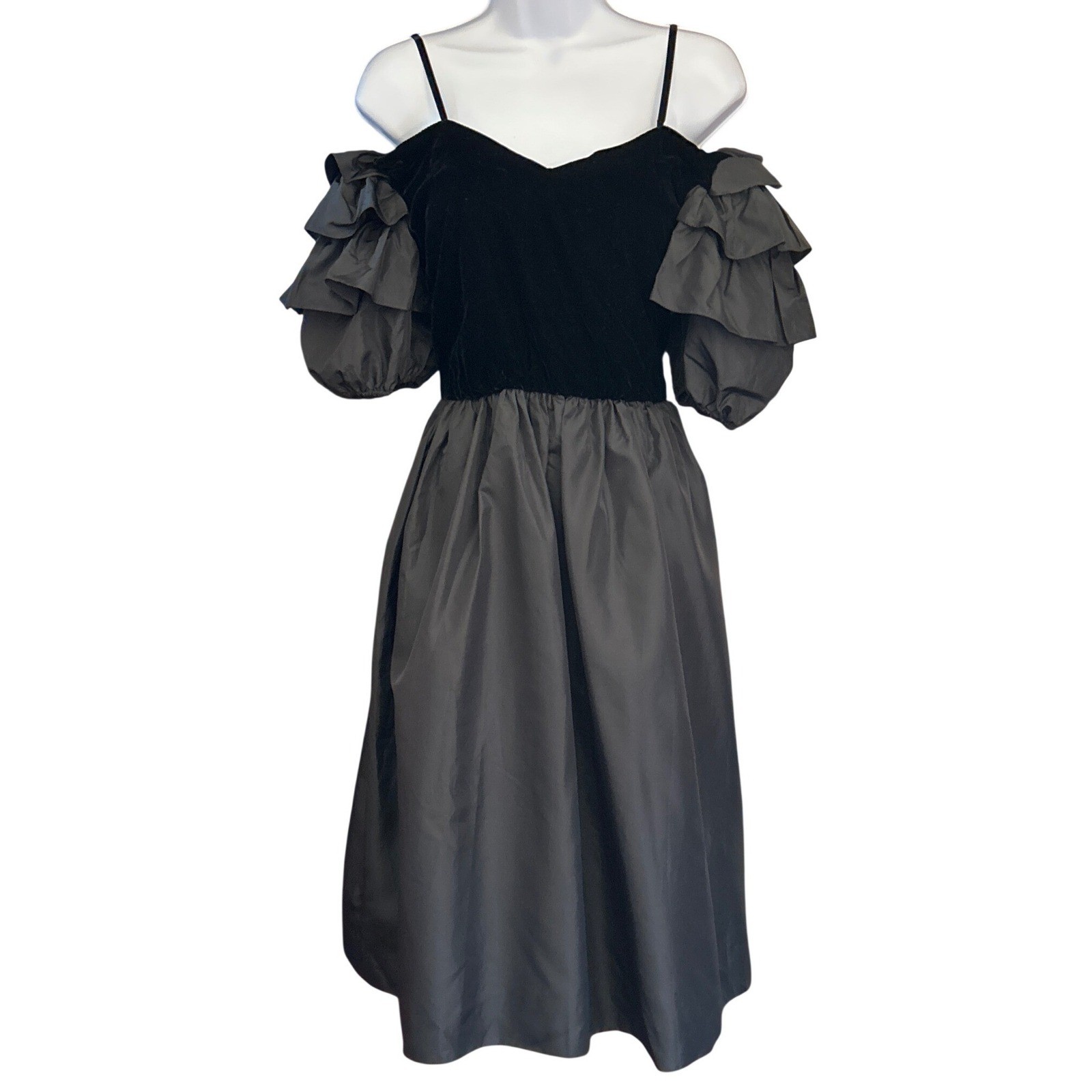 Vintage 80s ILGWU Velvet Taffeta Evening Gown Goth Glam Dark Romance Coquette