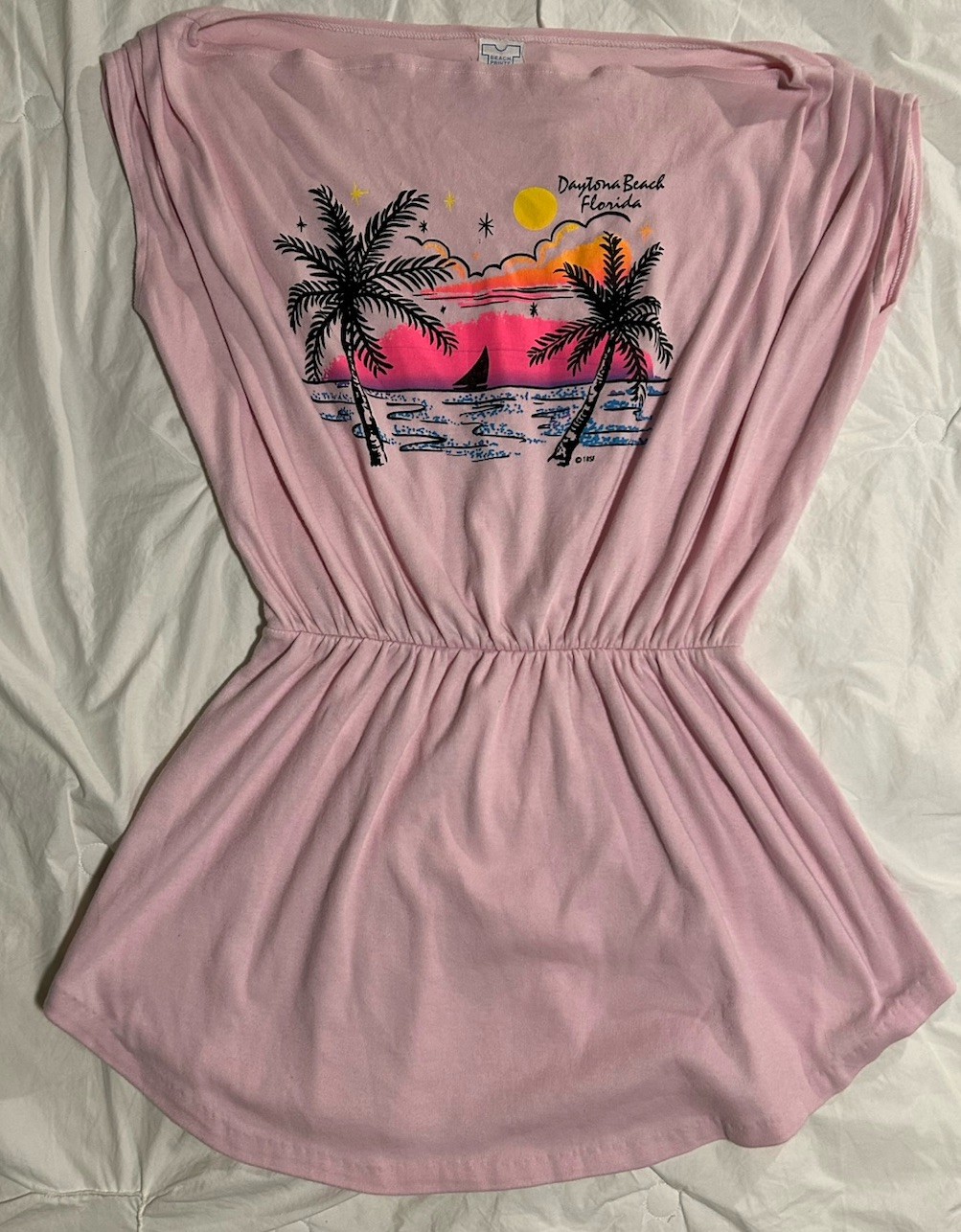 Vintage 1980&rsquo;s Daytona Beach Florida printed beach/pool cover up L Large Pink