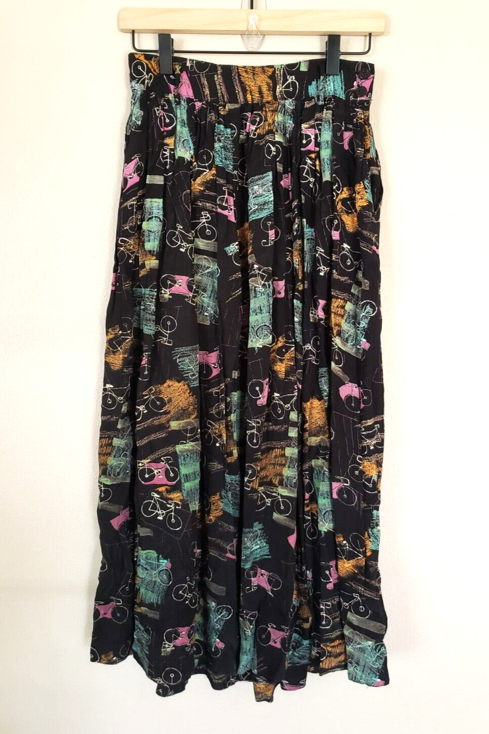Vintage 90&rsquo;s Rafaella Bicycle Print Rayon Skirt Size 6 With Pockets