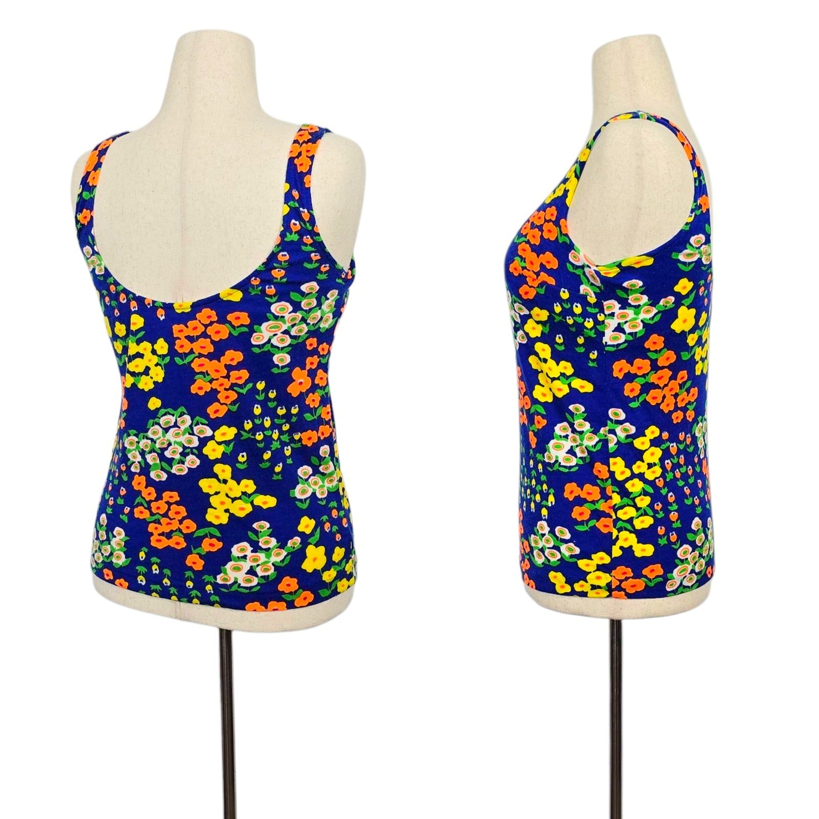 1960s Vintage Shirt 60s Tank Top Flower Power Blouse Built In Bra Small Medium