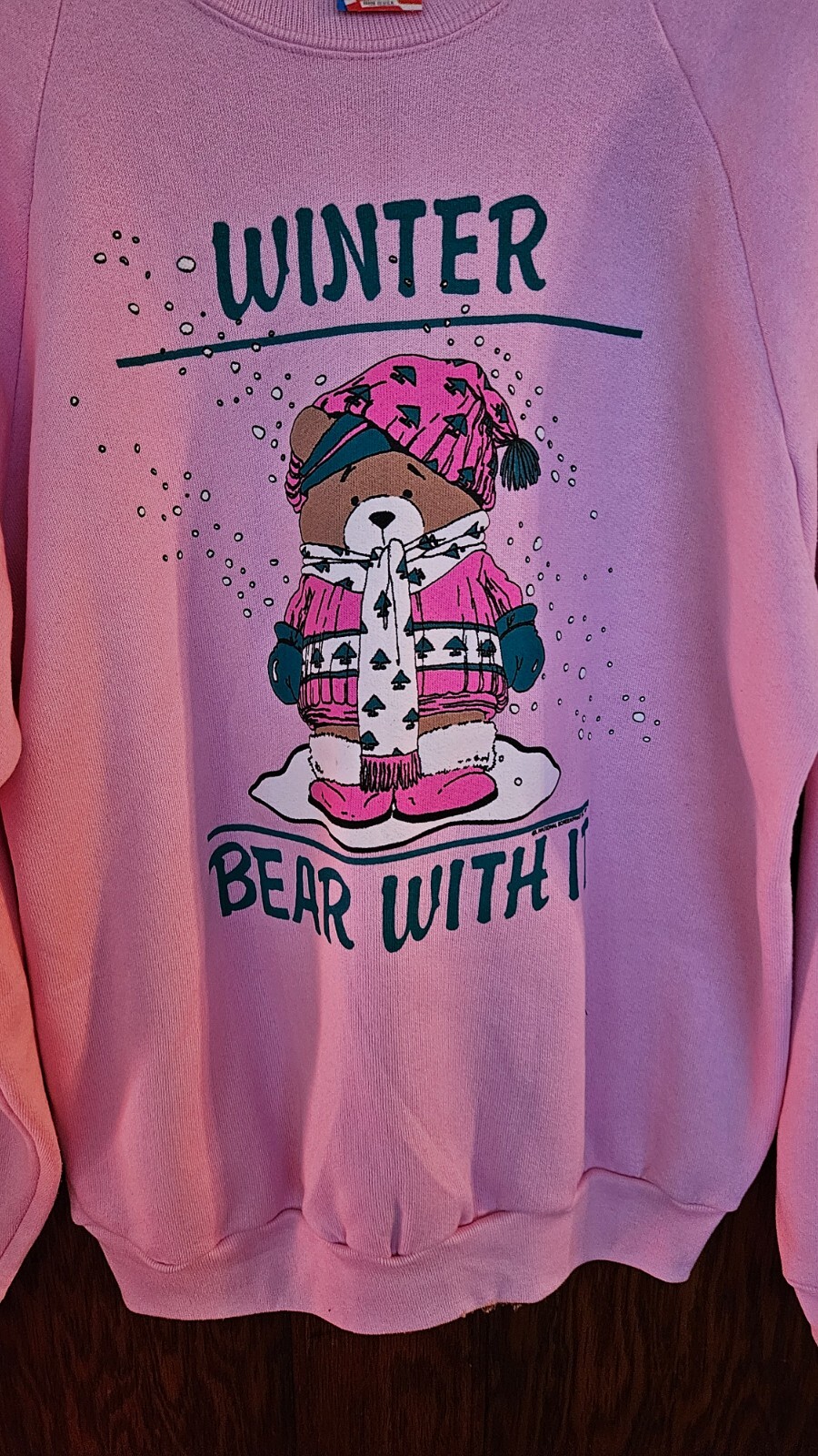 Vintage 1980s Pink Teddy Bear Sweatshirt Fruit of the loom Larges