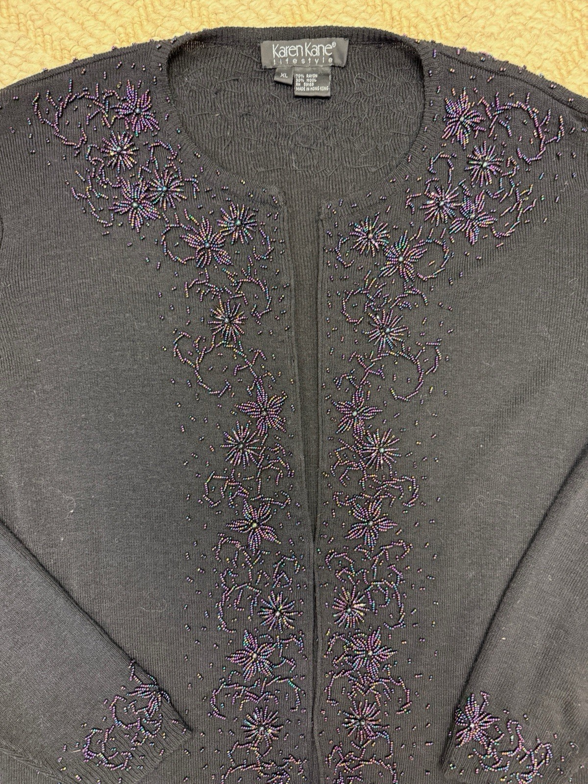 Vintage beaded wool cardigan Mardi Gras LG Karen Kane