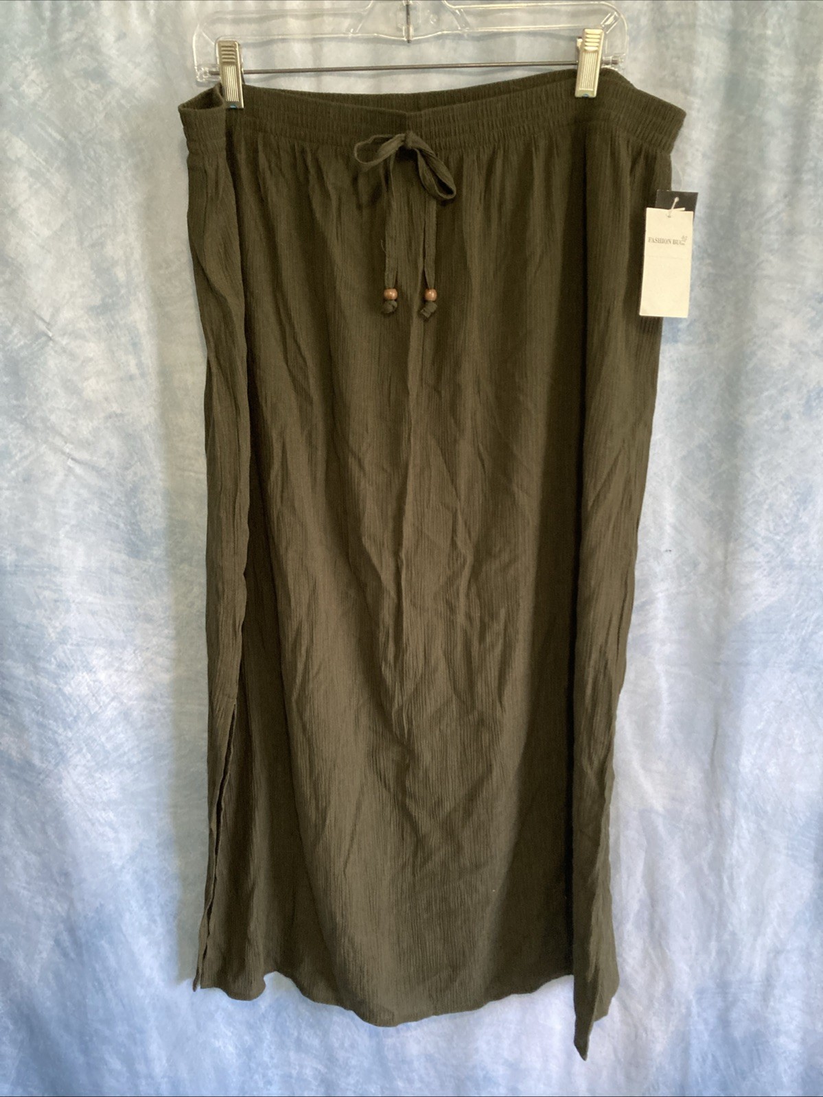 Vtg 90s Y2K Fashion Bug NOS Maxi Skirt Plus 18/20W Olive Green Crinkle Rayon NWT