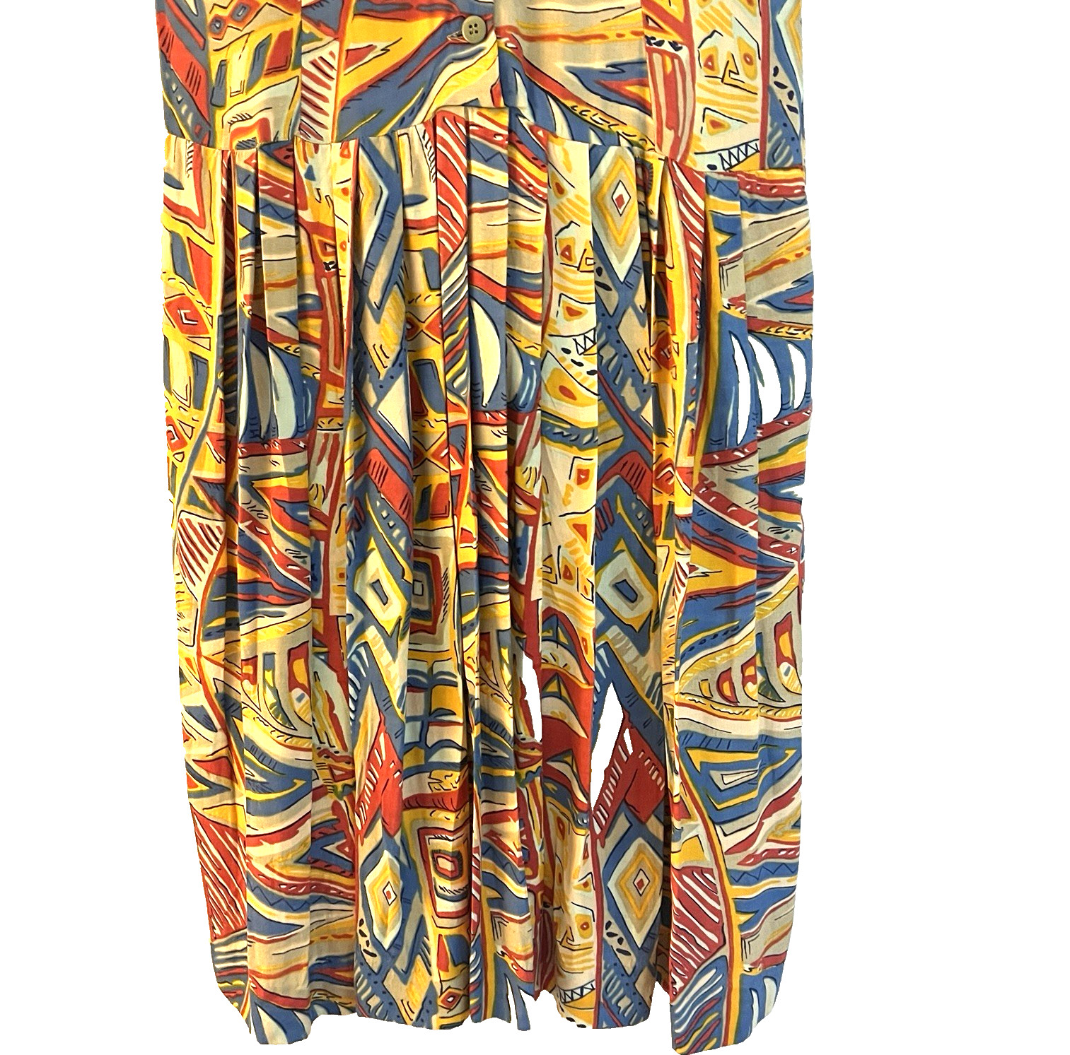 Vintage Adini Abstract Geometric Rayon Midi Dress Made India L Colorful 90s