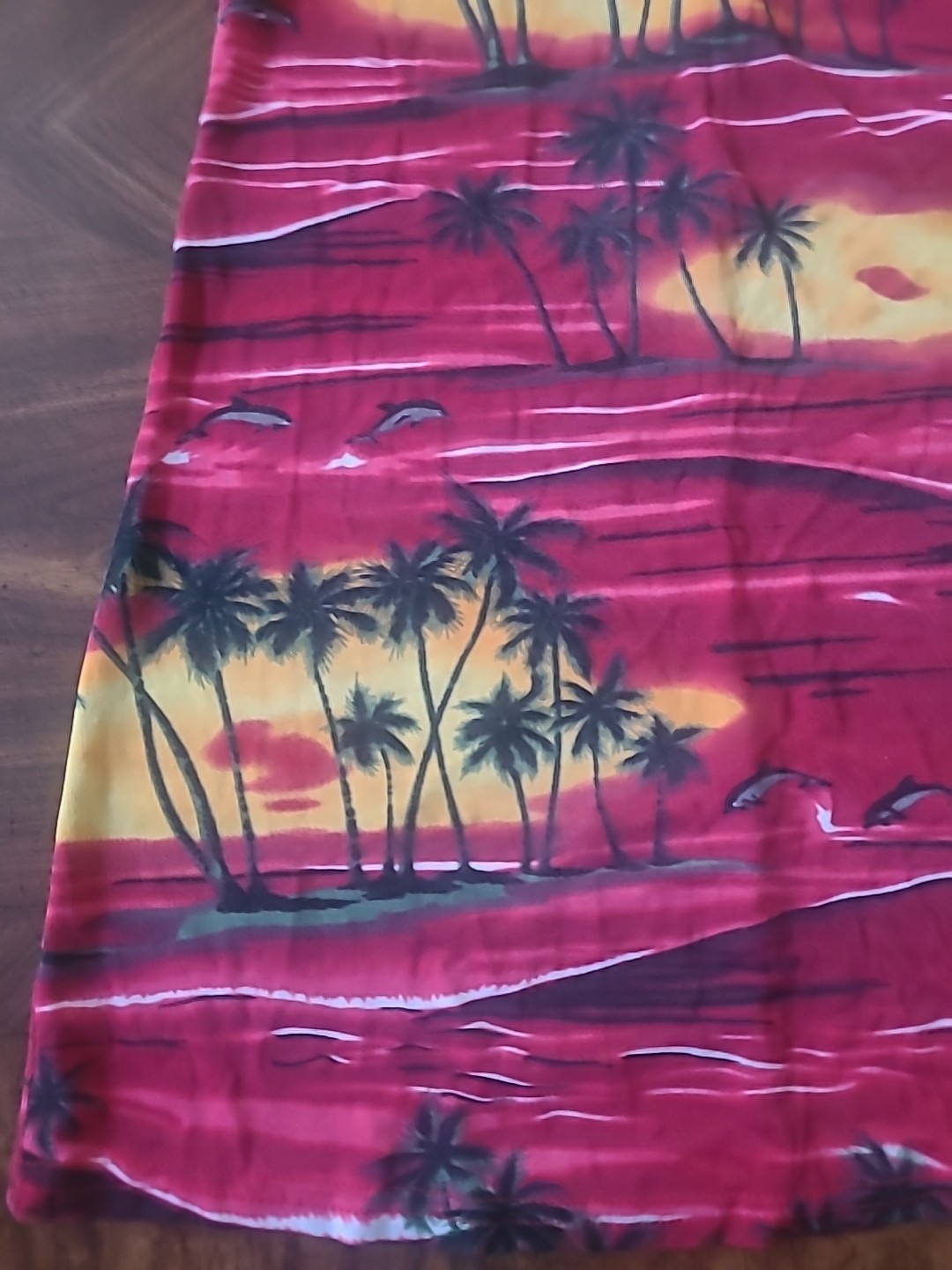 Vintage Red Hawaiian Sundress Tropical Sunset Palm Tree Print Sleeveless Size L