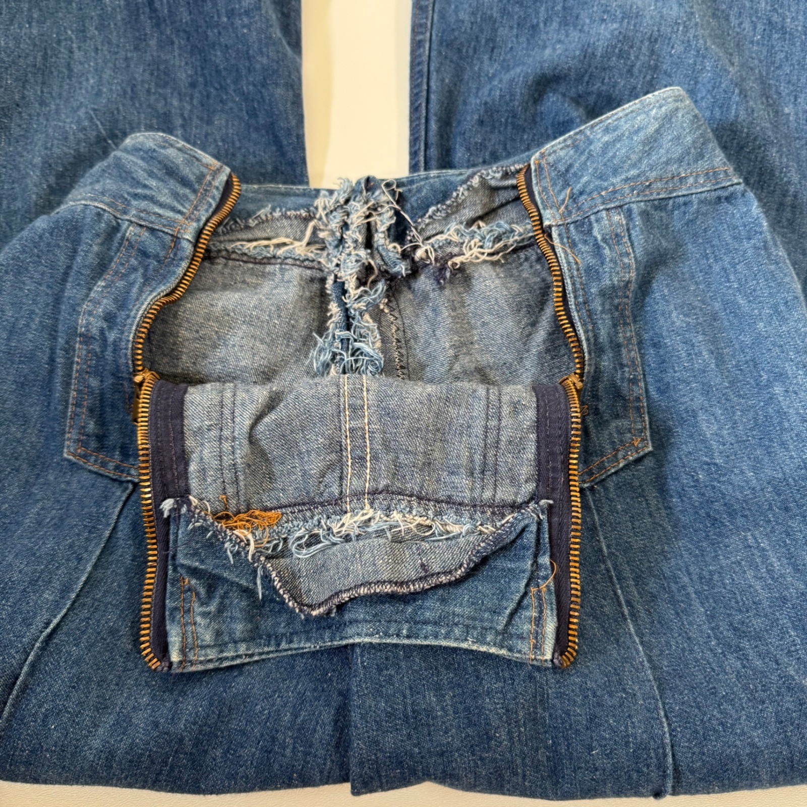 Vintage Altered 70&rsquo;s High Waist Jeans Double Zipper Flare Blue Denim Size 23