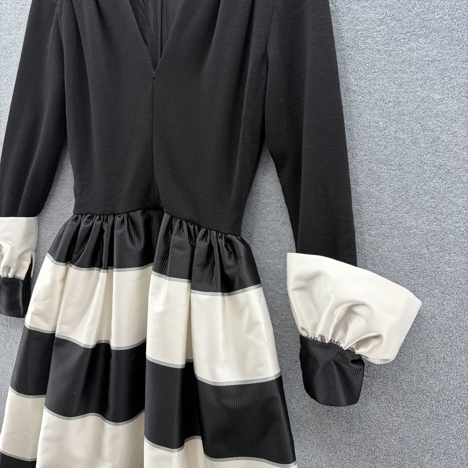 VTG 60s Pauline Trigere Dress XS Black White Stripe Party Event Fit Flare Costum