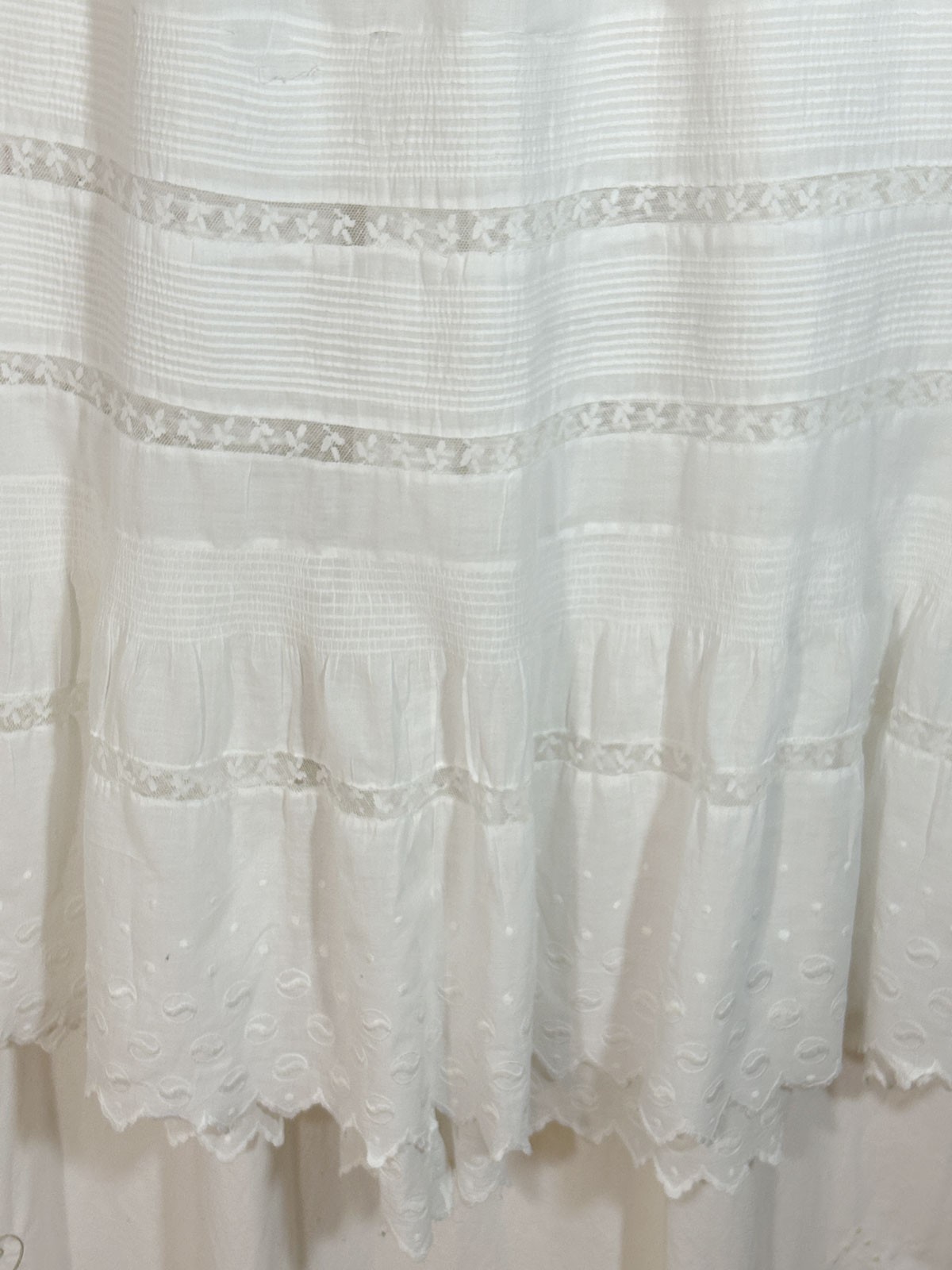 Antique Vtg Edwardian White Lawn Cotton Petticoat Pintucks Lace 20&Prime; Waist 2XS