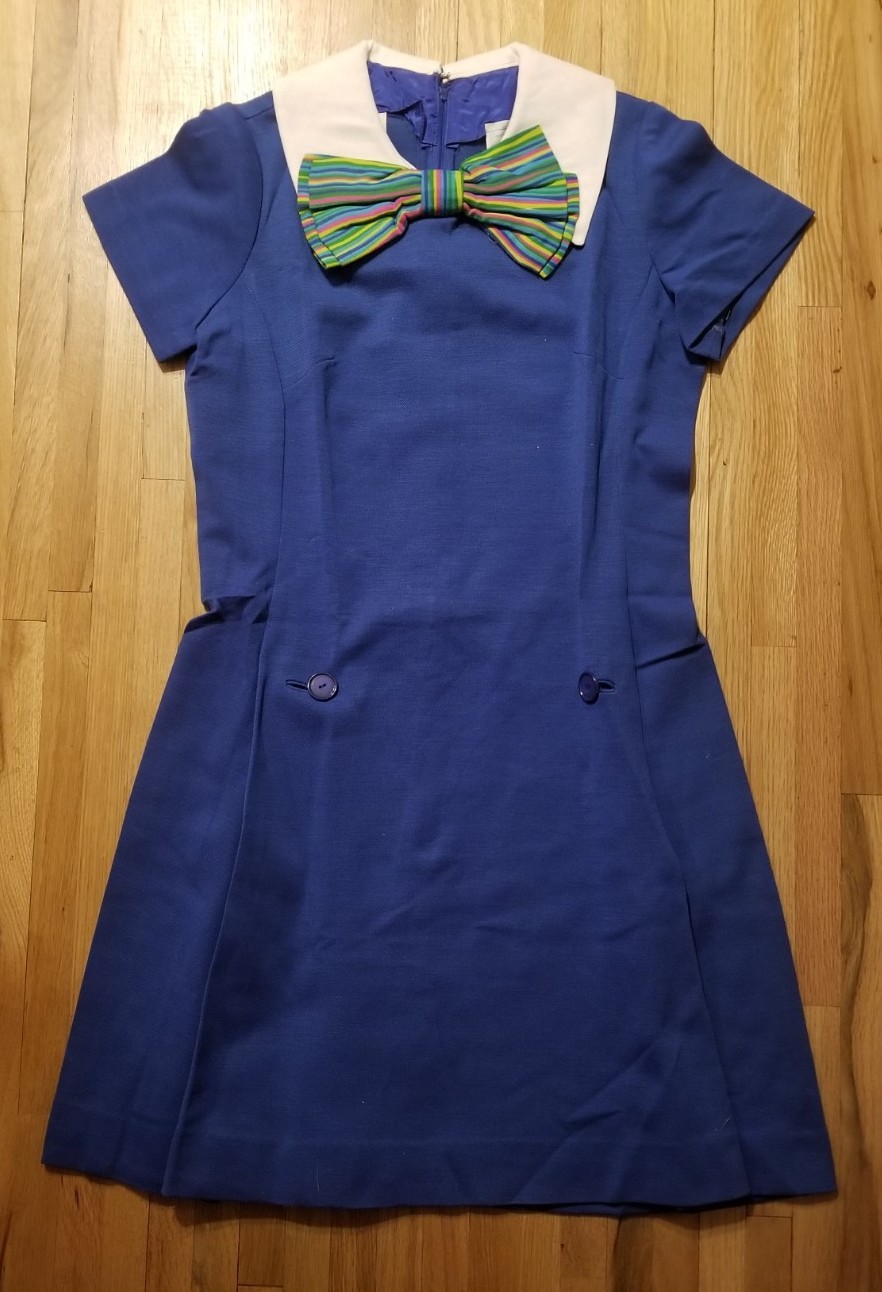 NOS Vintage SEARS 1960s JUNIOR BAZAAR Size 15 Polyester /Worsted Wool Blue Dress