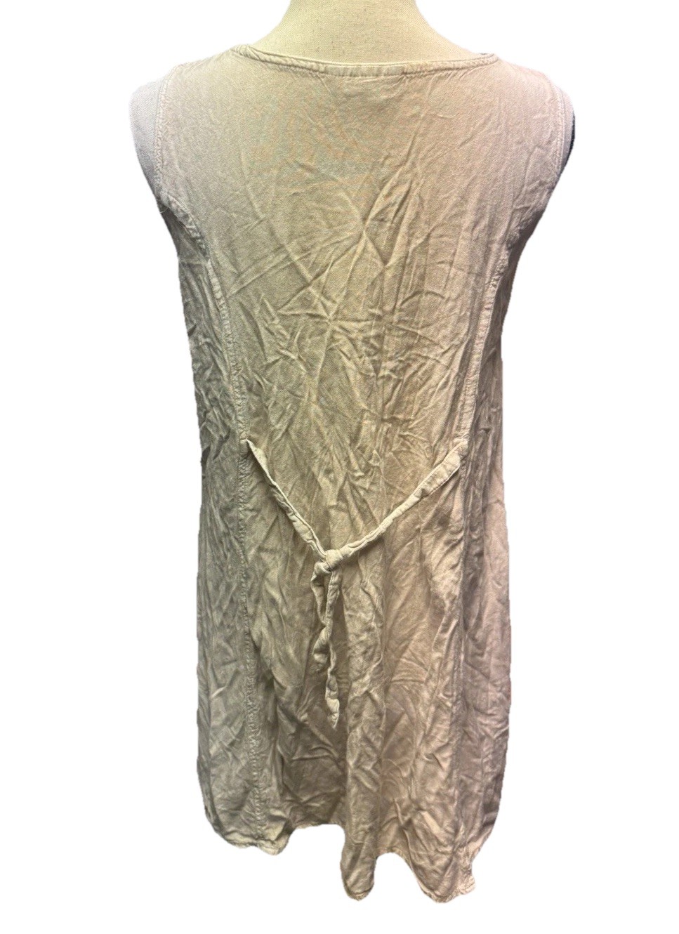 Vtg Boho Embroidered Button Front Tie Back Mini Dress Tan Beige One size Hippy