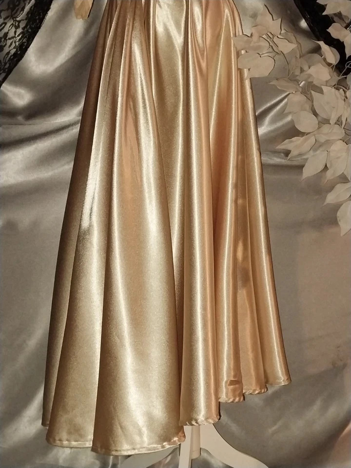 VTG REAL SATIN GOLD LAME 400&Prime; SWEEP 40S STYLE Wedding EVENING MAXI GLAM Dress 38