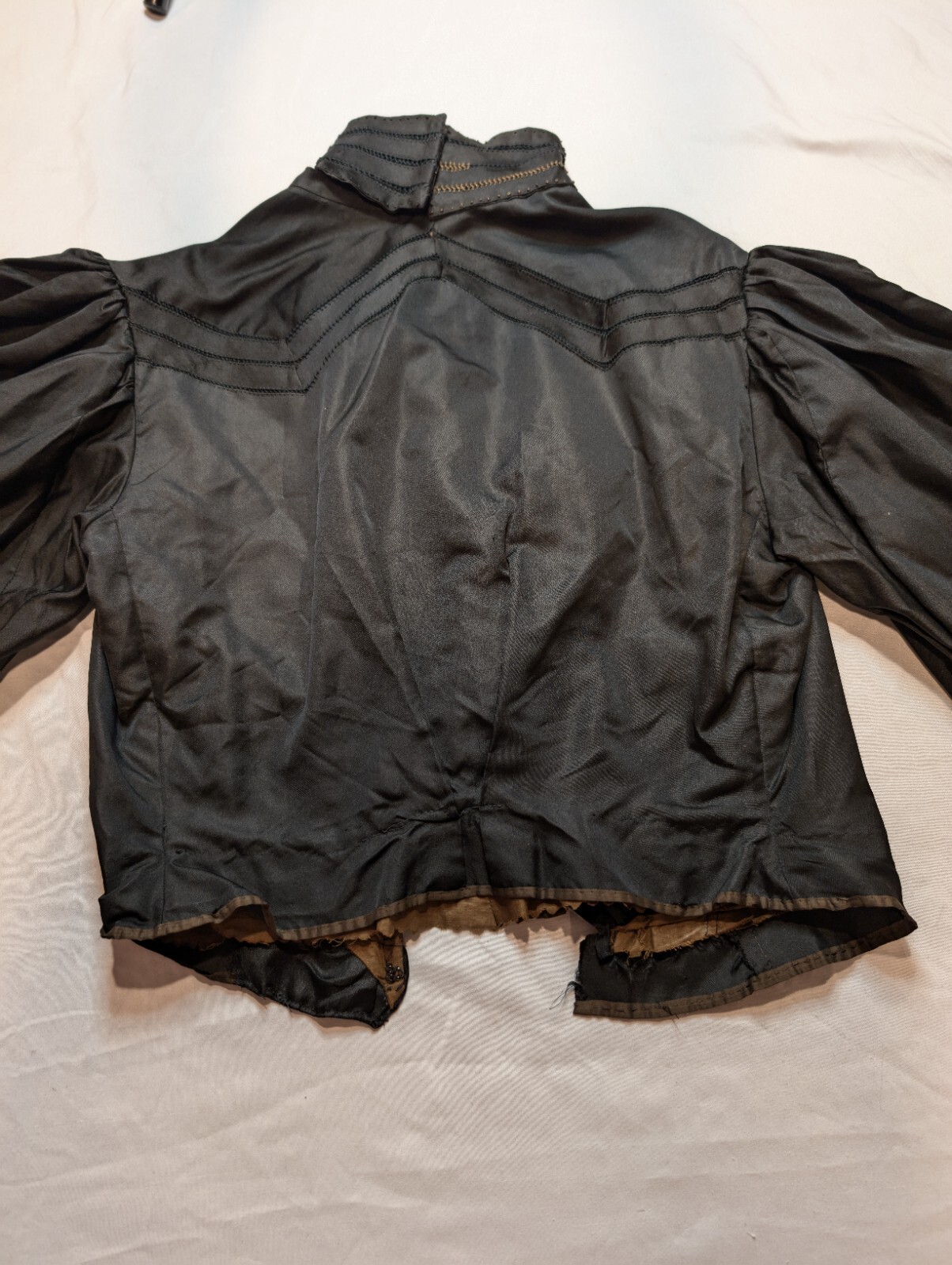 AUTHENTIC! Late 1800s Black Silk Taffeta Bodice VICTORIAN Antique Balloon Sleeve