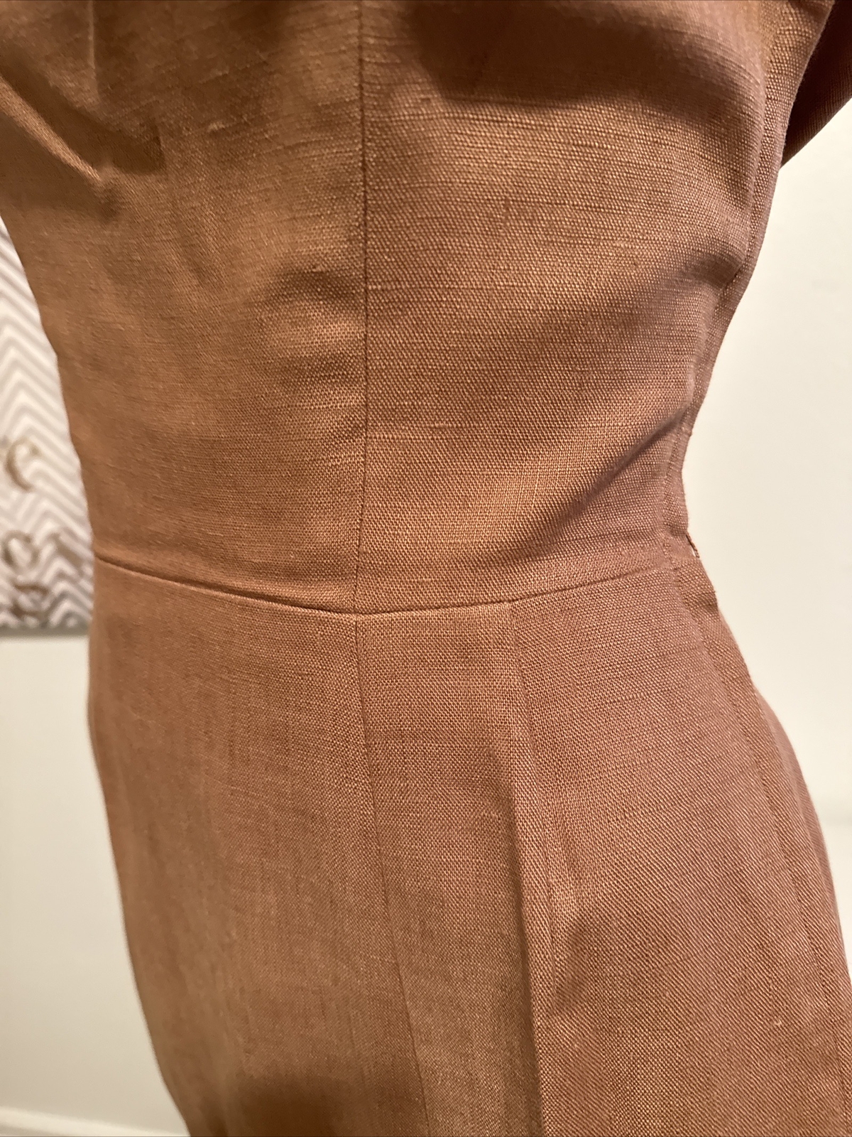 Vtg 50s 1950s Adele Simpson Wiggle tan brown Pencil dress S 4 6 Talon Zipper