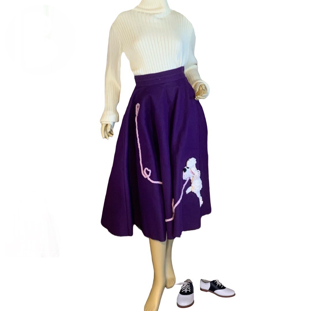 VINTAGE CIRCA 1950&rsquo;S BOBBIE BROOKS PURPLE FELT POODLE SKIRT SZ SMALL