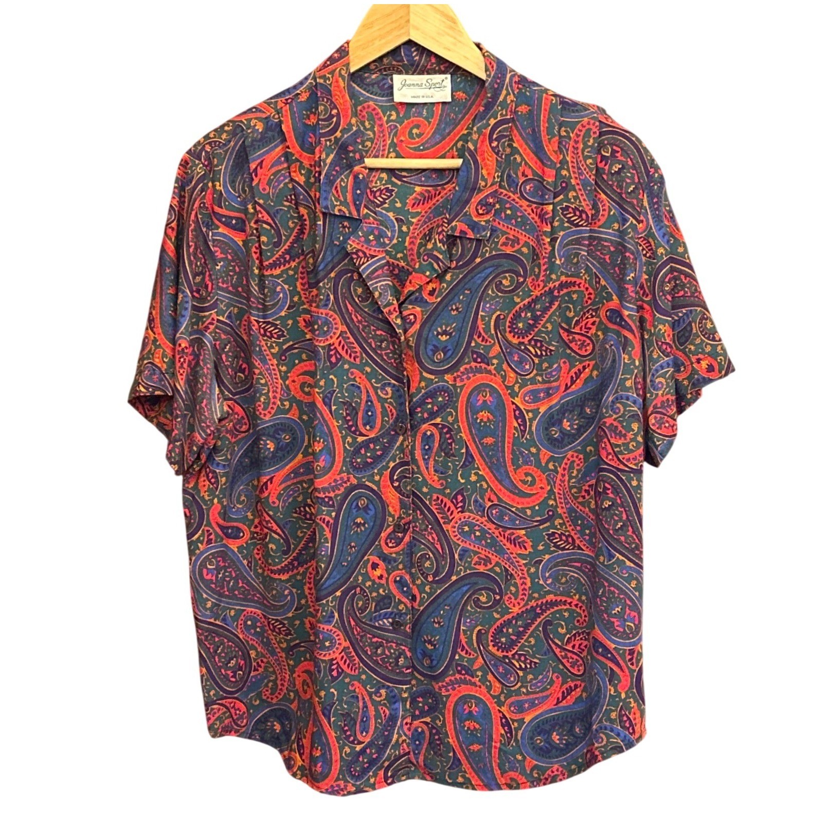 90s Joanna Sport Button Down Shirt Paisley Bohemian Old Money Retro Eclectic
