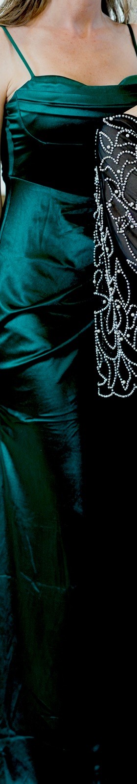 Windsor Dark Green Satin High Slit Maxi Evening Formal Cocktail Gown Dress small