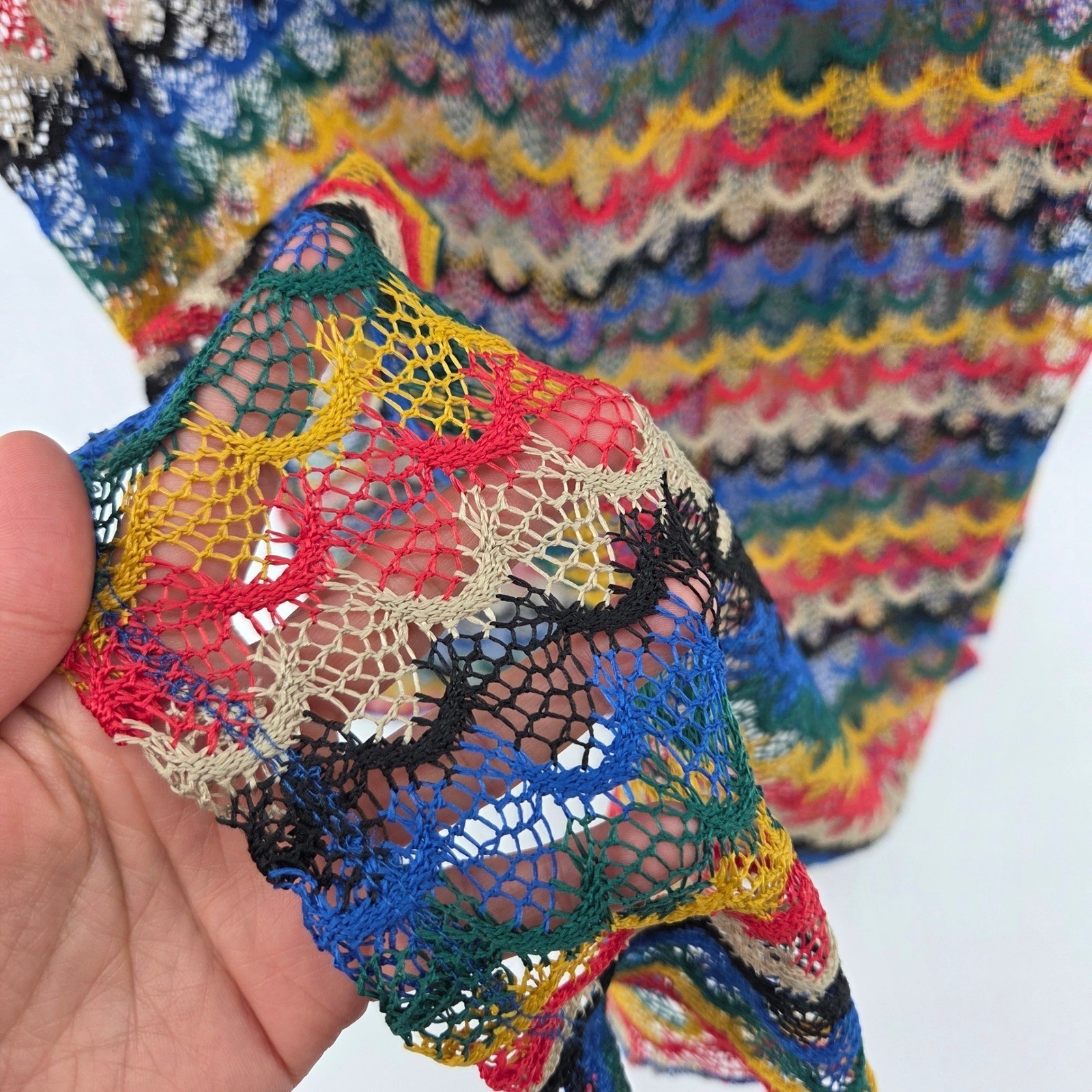 Trina Turk Coverup Large Rainbow Chevron Crochet Knit Boho Eclectic NWT