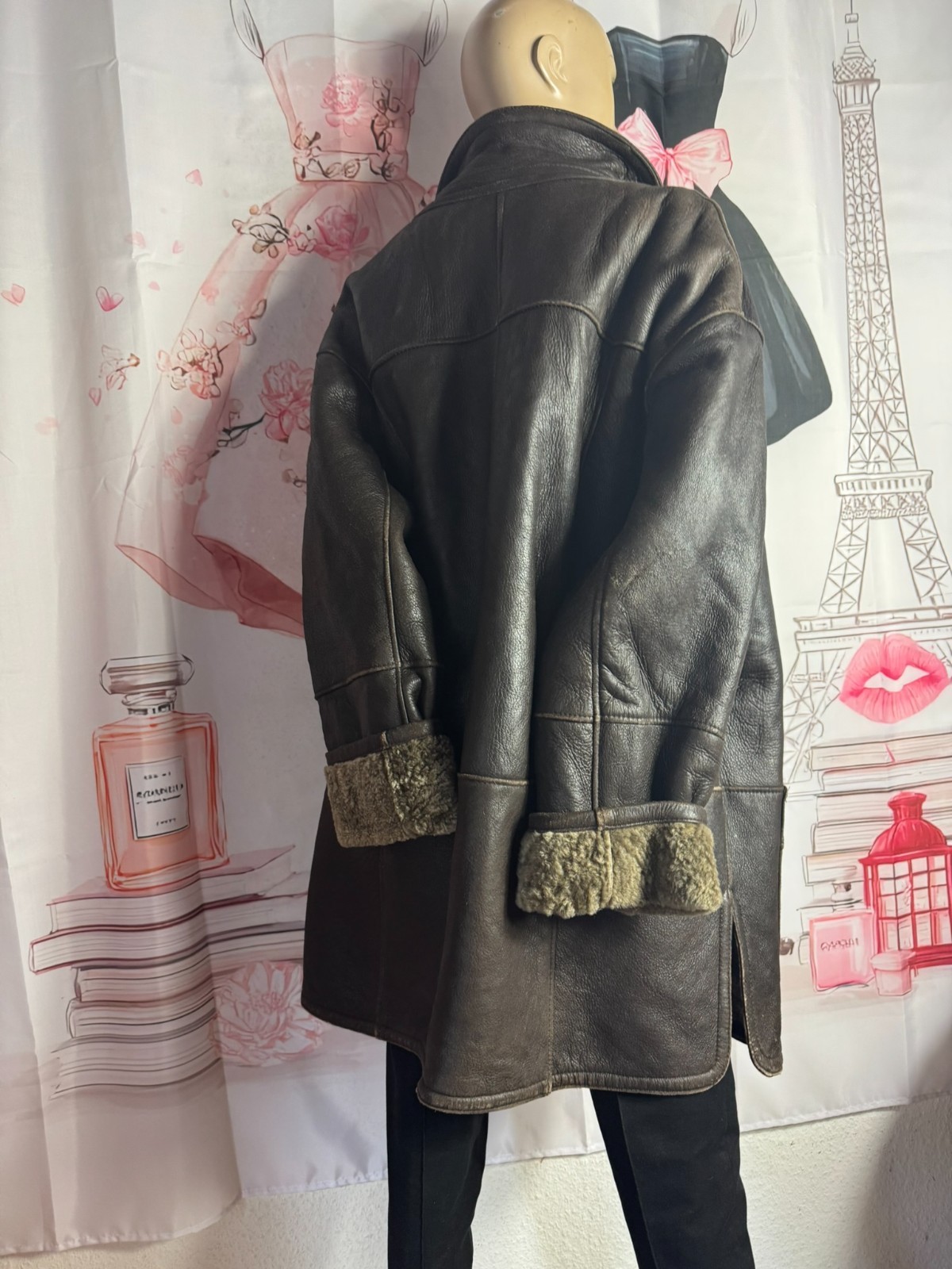 Vintage double face sheepskin jacket real leather oversized size 44/46 brown M. Flues