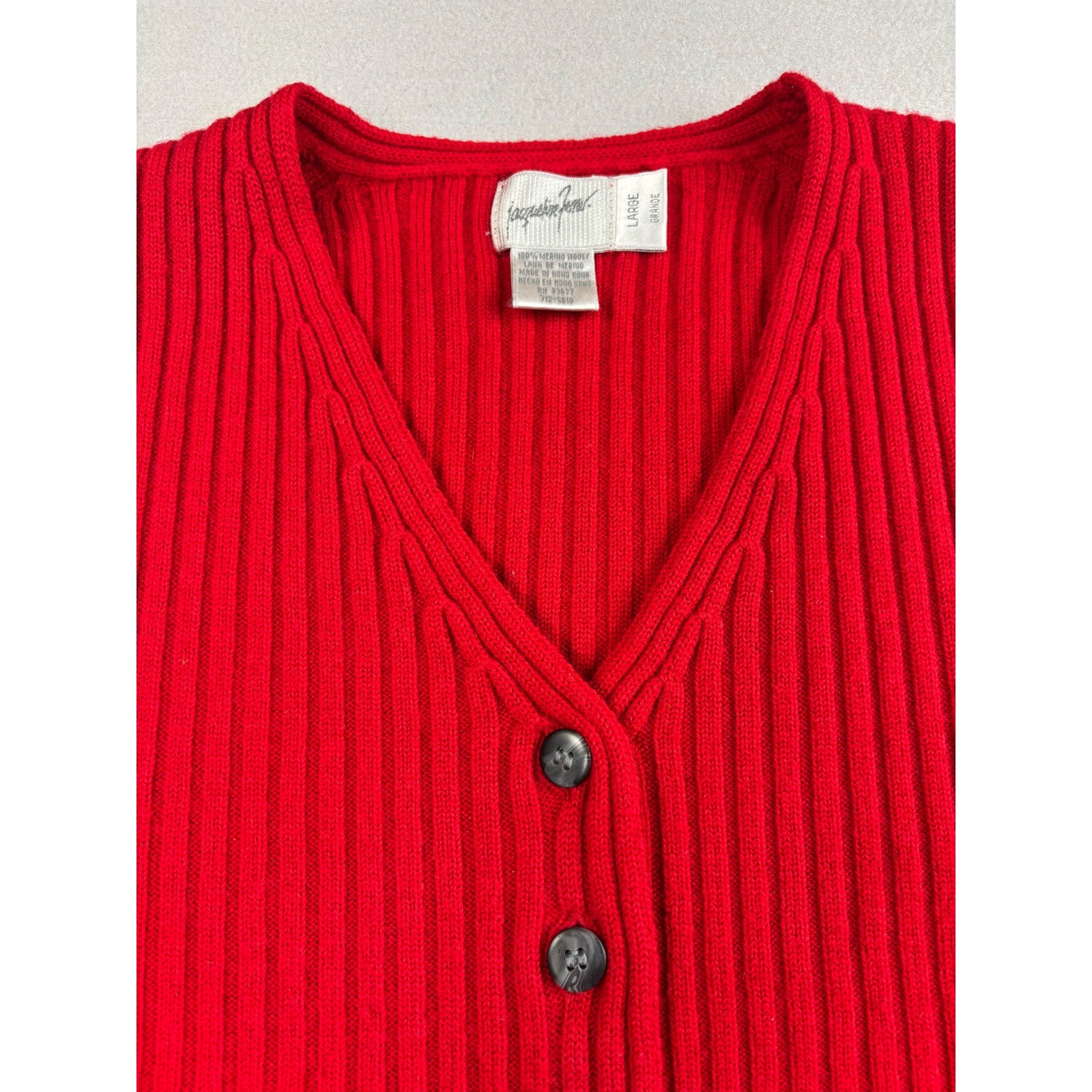Jacqueline Ferrar Red Merino Wool Ribbed Sweater Vest Button Front Large Vintage