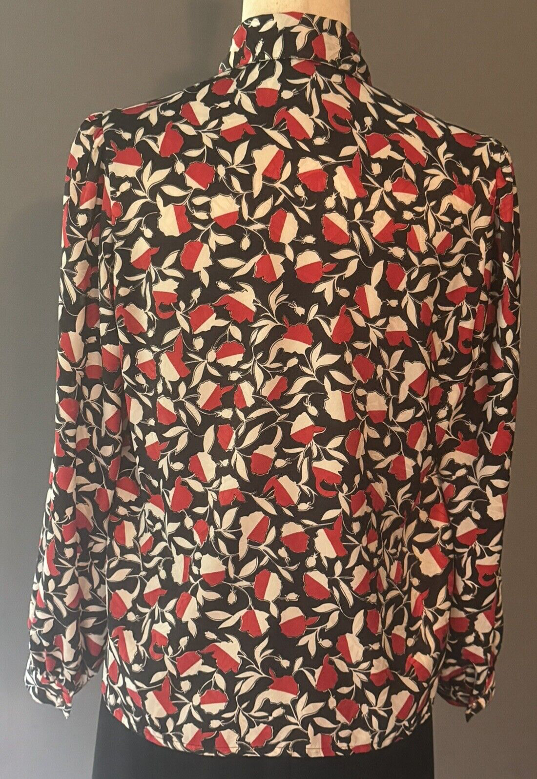 Lloyd Williams Vintage Blouse Black Red White Satin Polyester Size 4
