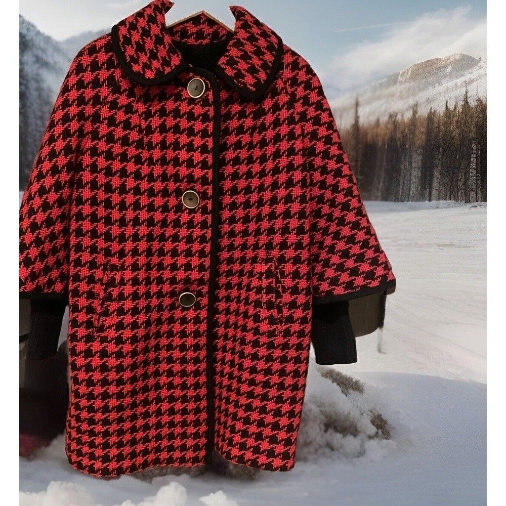 Vintage Betty Rose Coat lined Houndstooth Single Breasted 44&Prime; chest M/L