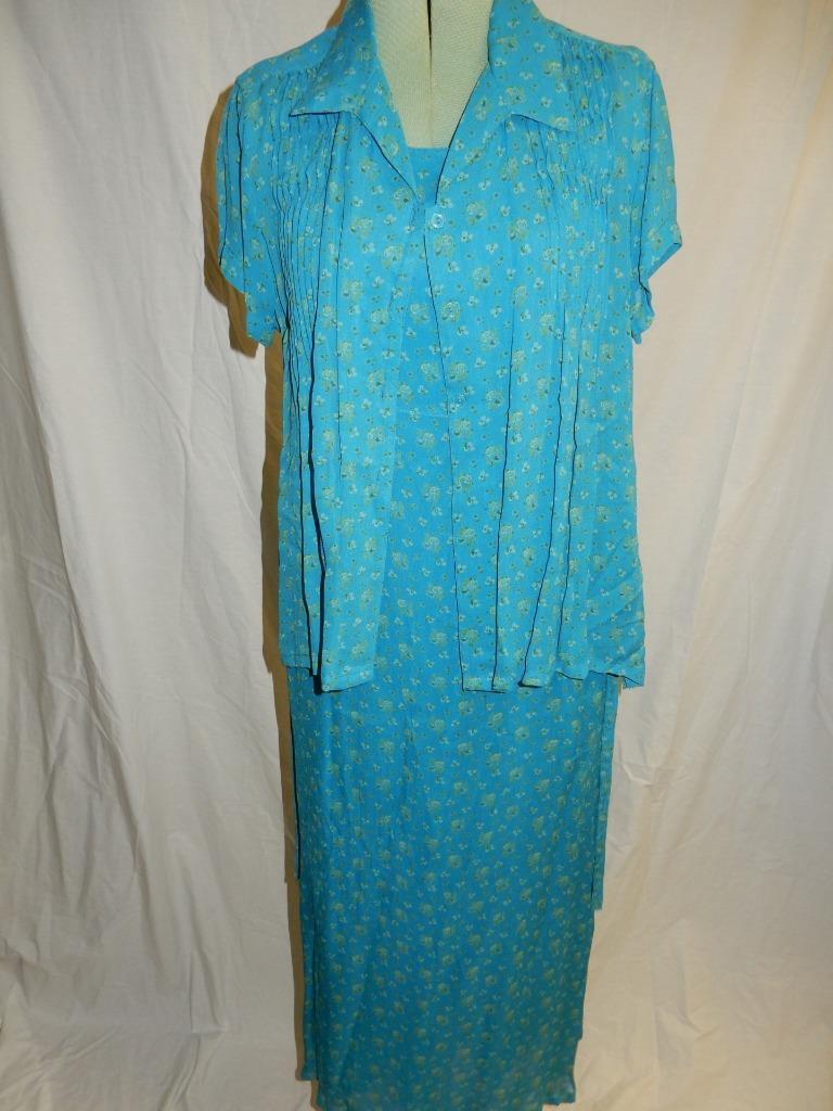 APRIL CORNELL FOR CORNELL TRADING BLUE FLORAL PRINT DRESS & SHIRT JACKET 32&Prime; W