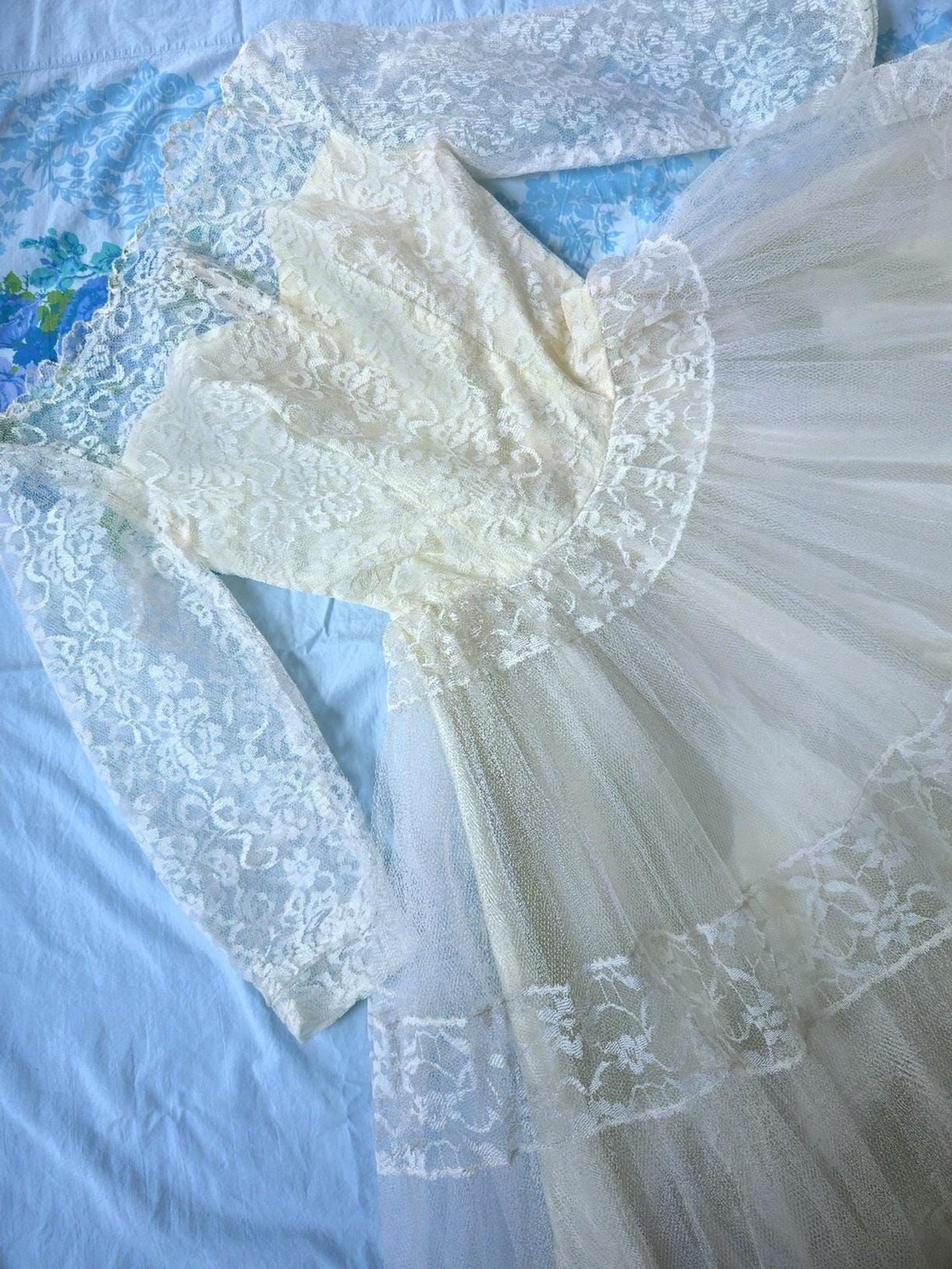 1950s Tea Length Wedding Dress: Vintage Tulle and Lace Bridal Gown, S